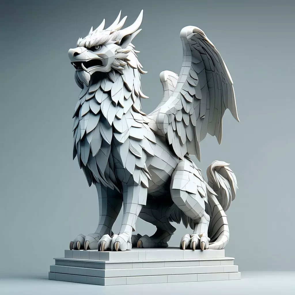Stylized Griffin Statue LowPoly Model Low-poly 3D model_0