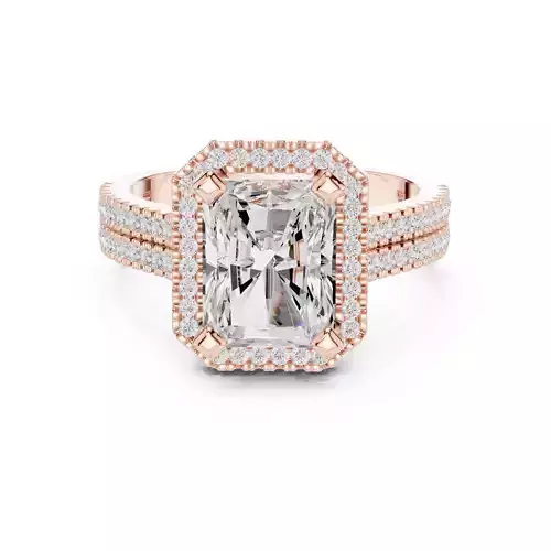 Radiant Cut Halo Diamond Double Band Wedding Ring 3DM STL Video