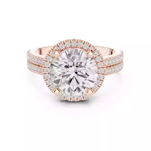 Round Cut Halo Diamond Double Band Wedding Ring 3DM STL Video