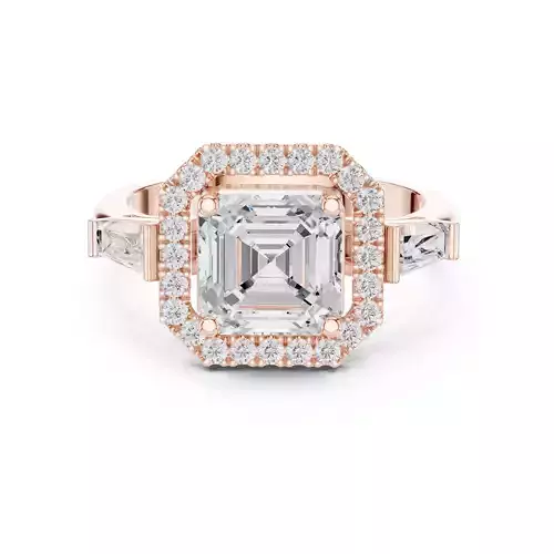 Asscher Cut Halo Diamond Baguette Cut Wedding Ring 3DM STL Video