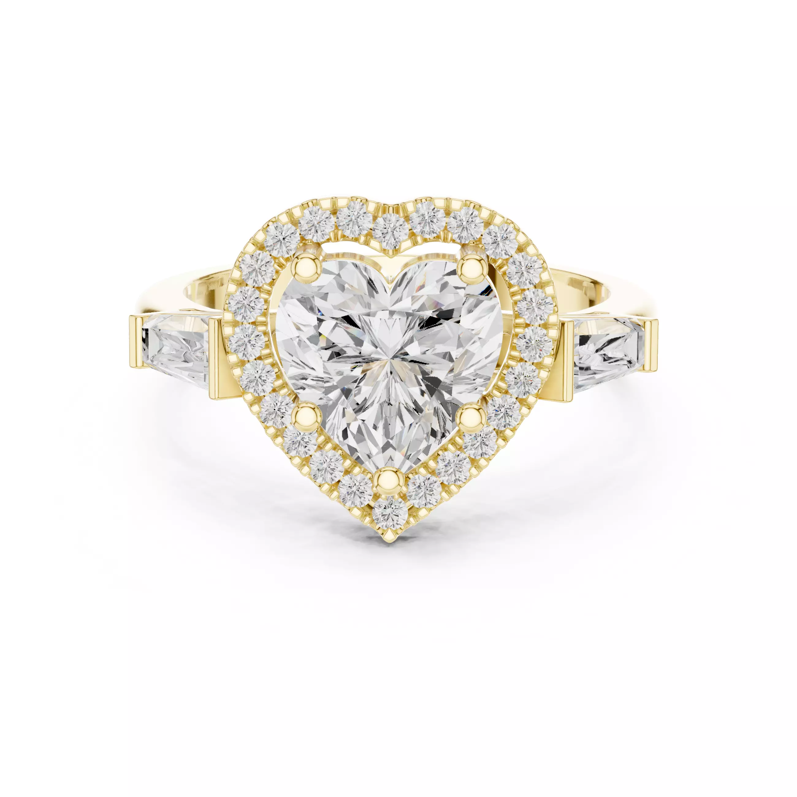 Baguette and Heart Cut Halo Engagement Ring 3DM STL Video 3D print model_1