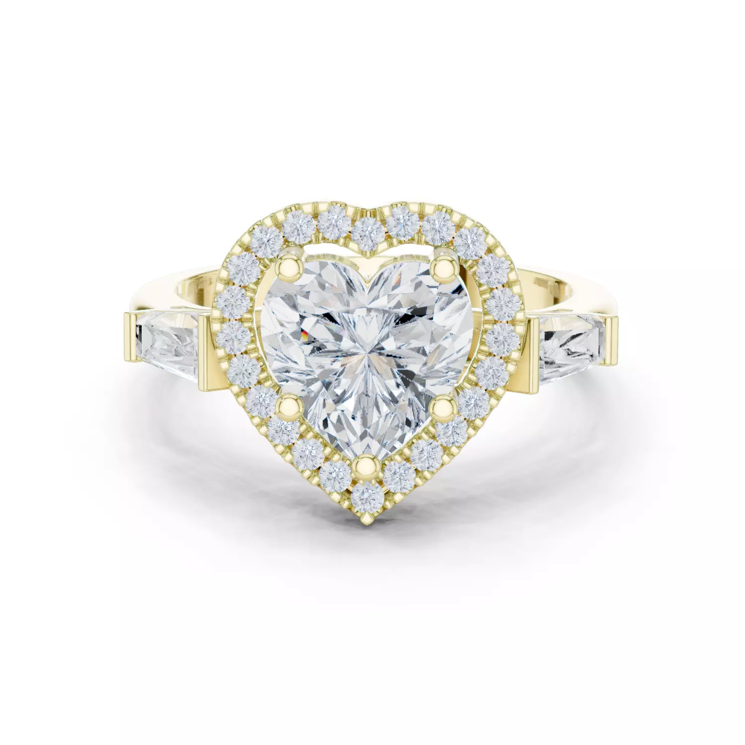 Baguette and Heart Cut Halo Engagement Ring 3DM STL Video 3D print model_13