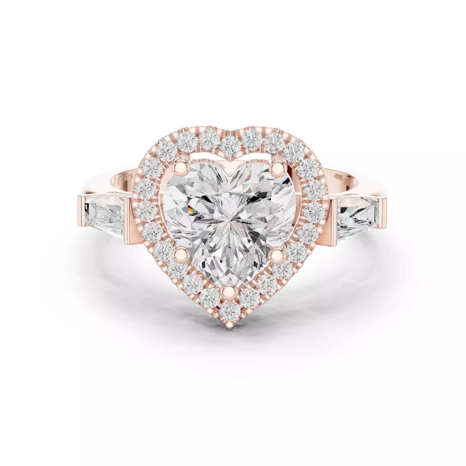 Baguette and Heart Cut Halo Engagement Ring 3DM STL Video 3D print model_12