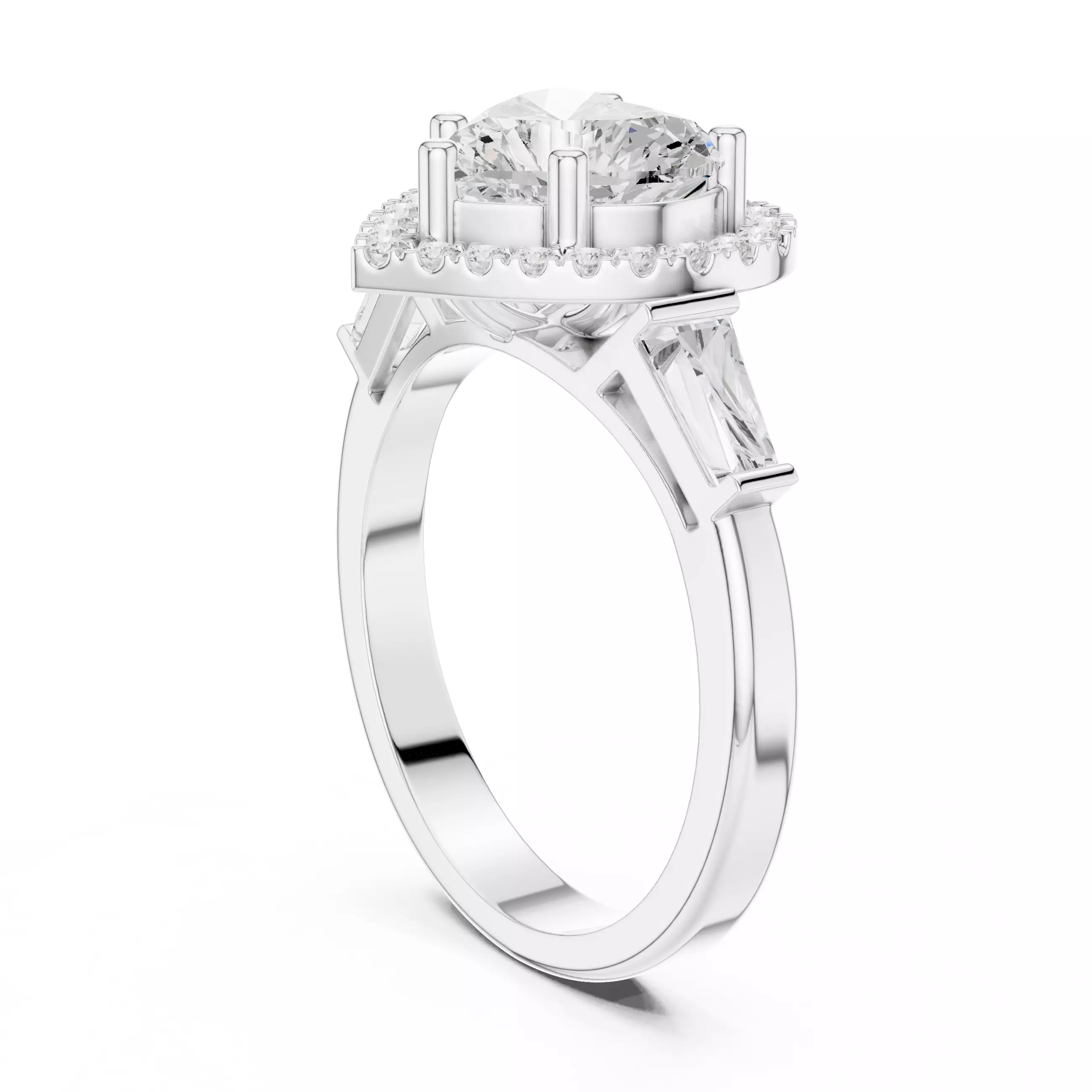 Baguette and Heart Cut Halo Engagement Ring 3DM STL Video 3D print model_9