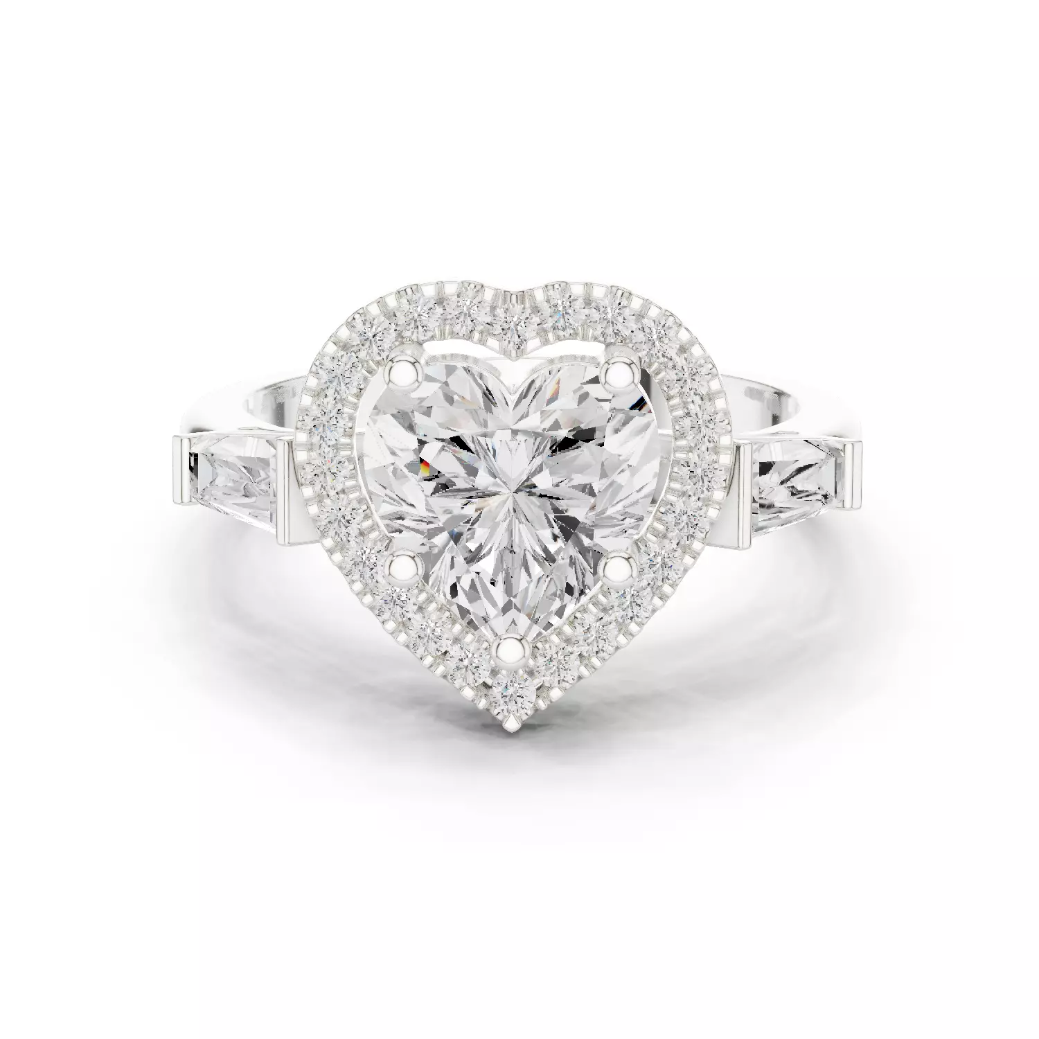 Baguette and Heart Cut Halo Engagement Ring 3DM STL Video 3D print model_14