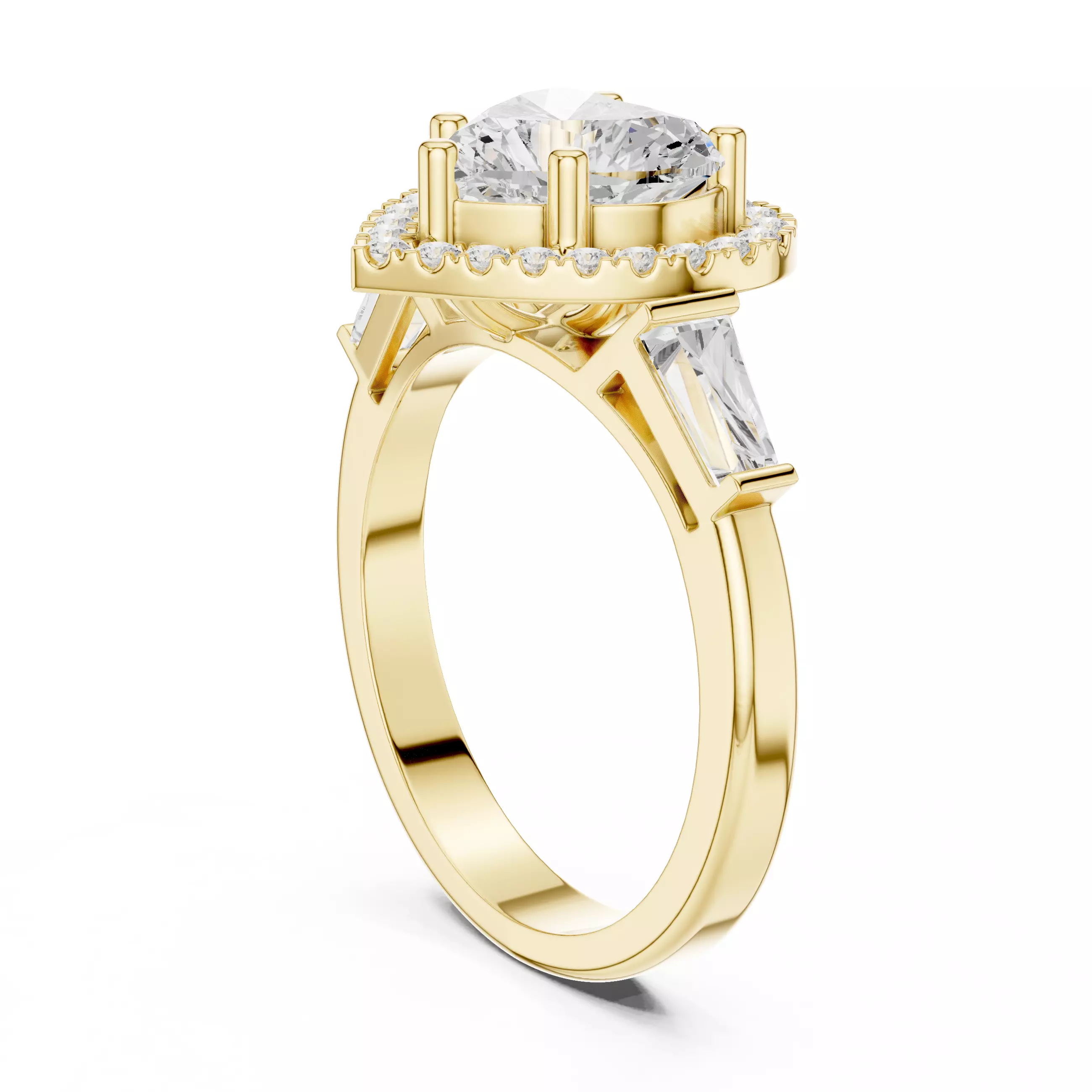 Baguette and Heart Cut Halo Engagement Ring 3DM STL Video 3D print model_6