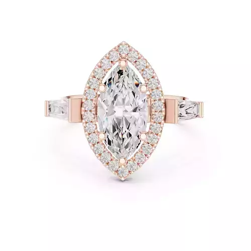 Marquise Cut Halo Diamond Engagement Wedding Ring 3DM STL Video