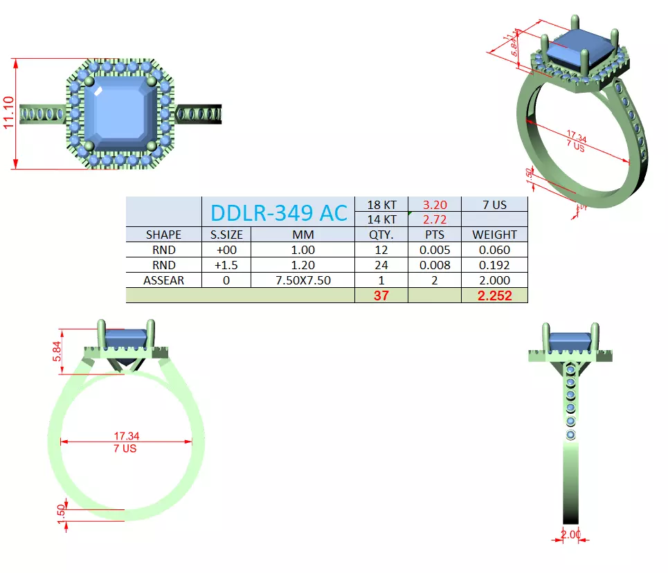 2Ct Asscher Cut Diamond Engagement Wedding Ring 3DM STL Video 3D print model_18