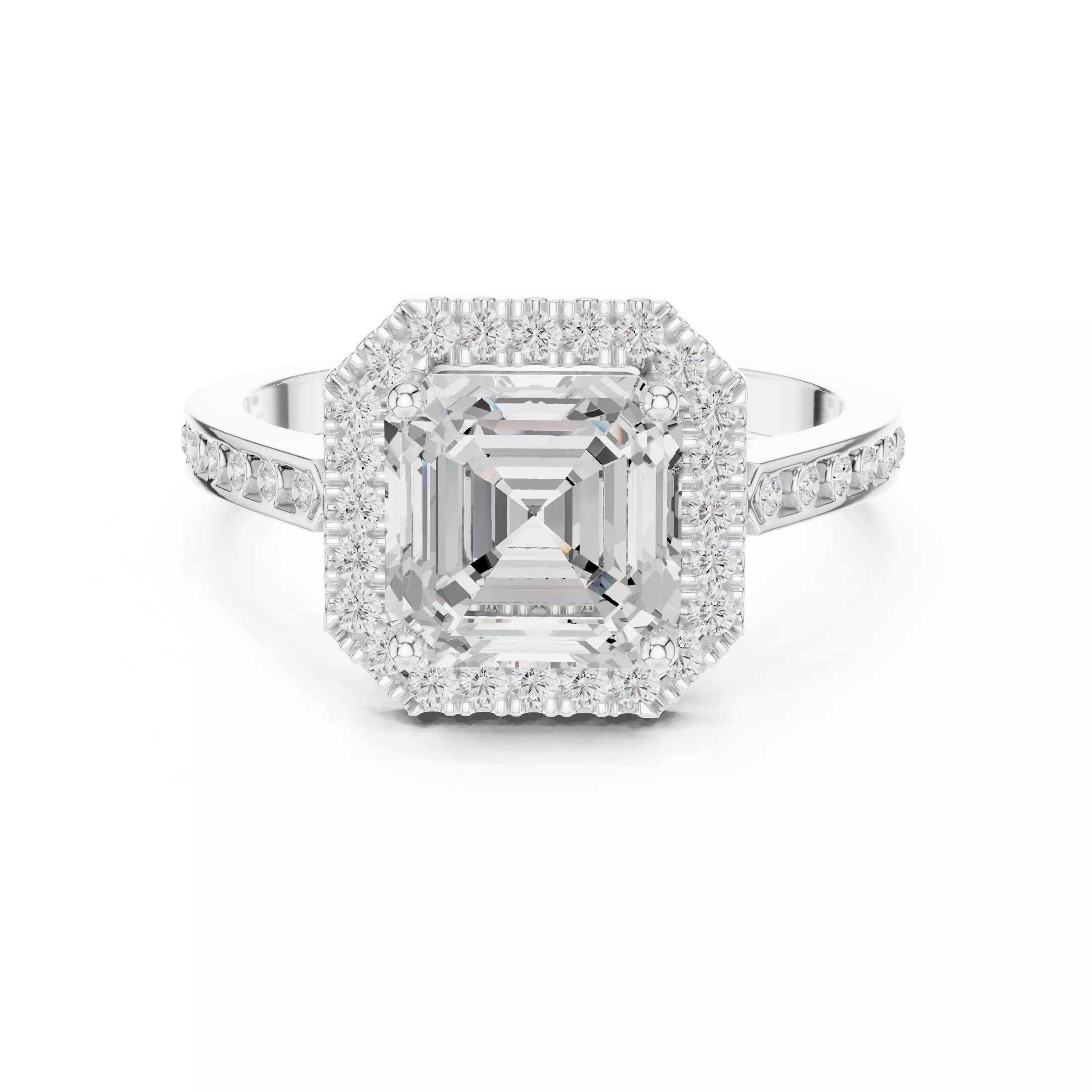 2Ct Asscher Cut Diamond Engagement Wedding Ring 3DM STL Video 3D print model_2