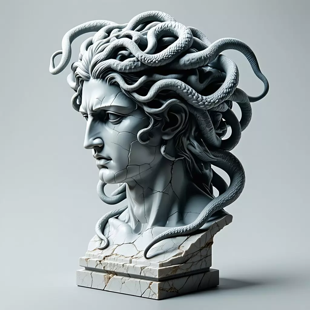 Medusa Bust Ancient Greek Mythology Statue Low-poly 3D model_0