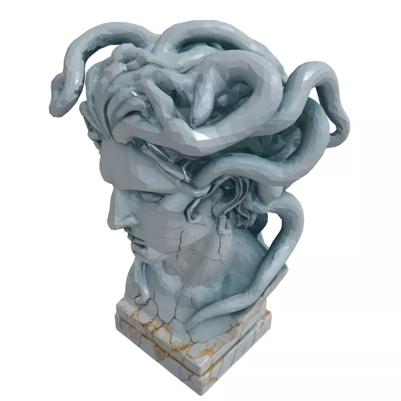 Medusa Bust Ancient Greek Mythology Statue Low-poly 3D model_3