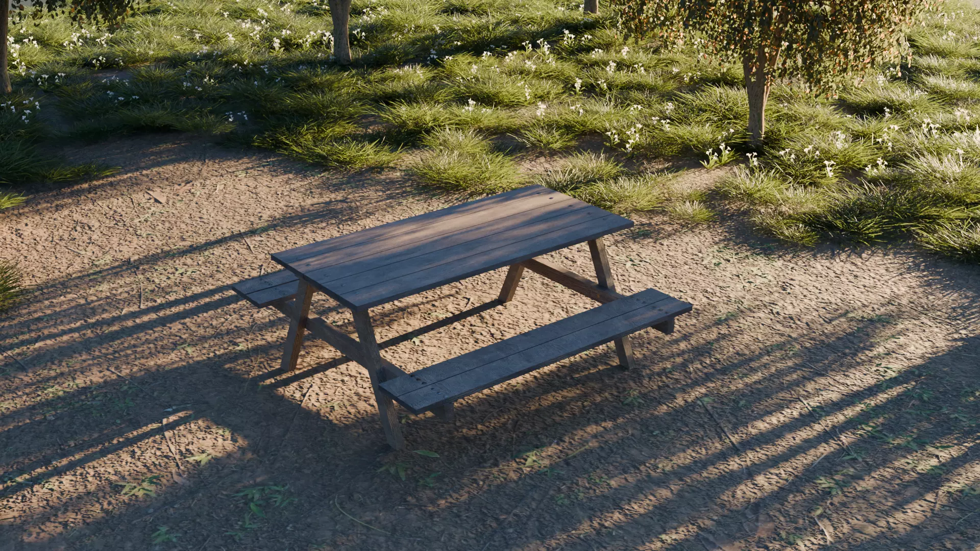 Rustic Wooden Picnic Table Low-poly 3D model