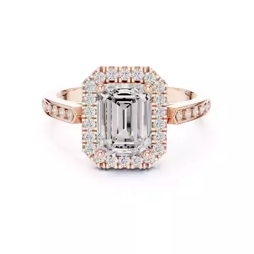 2CT Emerald Cut Halo Diamond Round Bezel Set Ring 3DM STL Video