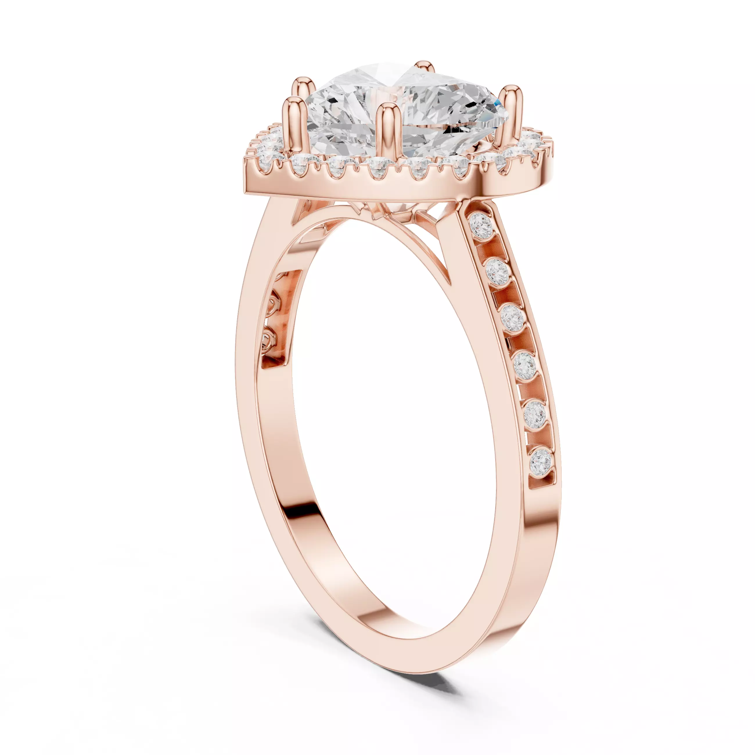 Heart and Round Halo Diamond Engagement Woman Ring 3DM STL Video 3D print model_3