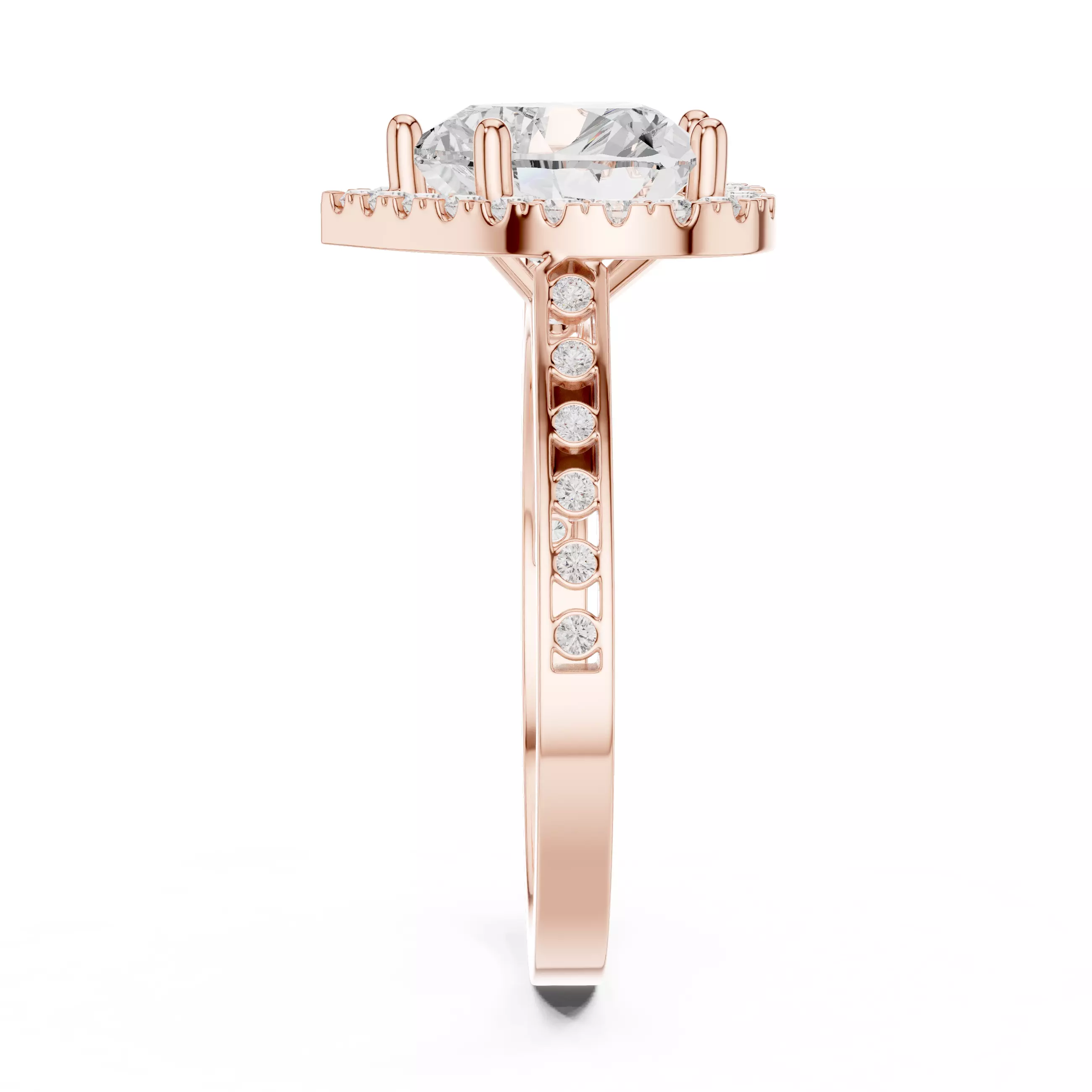 Heart and Round Halo Diamond Engagement Woman Ring 3DM STL Video 3D print model_5