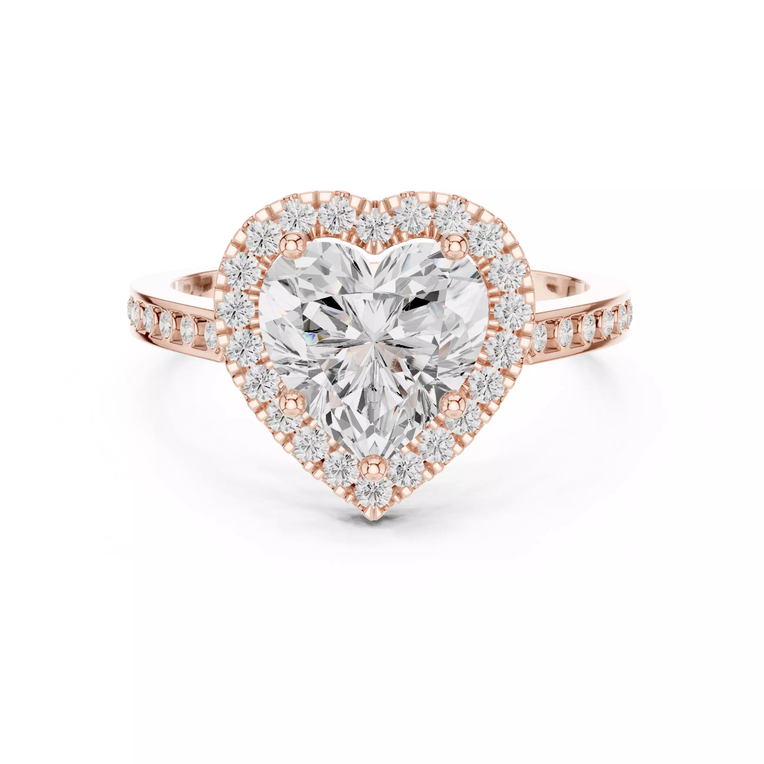 Heart and Round Halo Diamond Engagement Woman Ring 3DM STL Video 3D print model_0