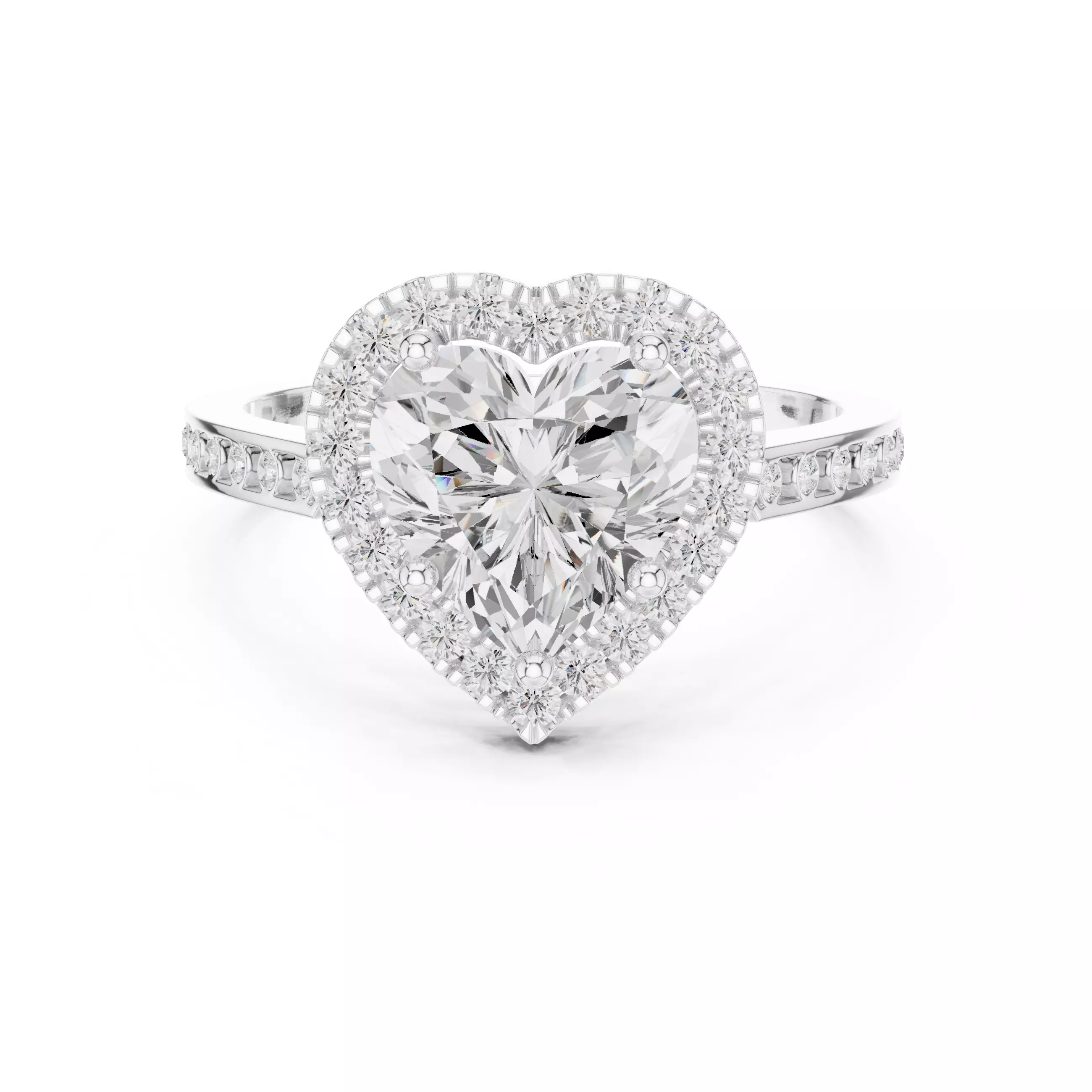 Heart and Round Halo Diamond Engagement Woman Ring 3DM STL Video 3D print model_2