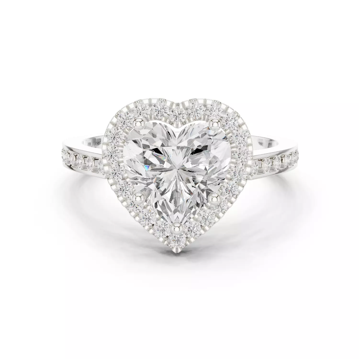 Heart and Round Halo Diamond Engagement Woman Ring 3DM STL Video 3D print model_17