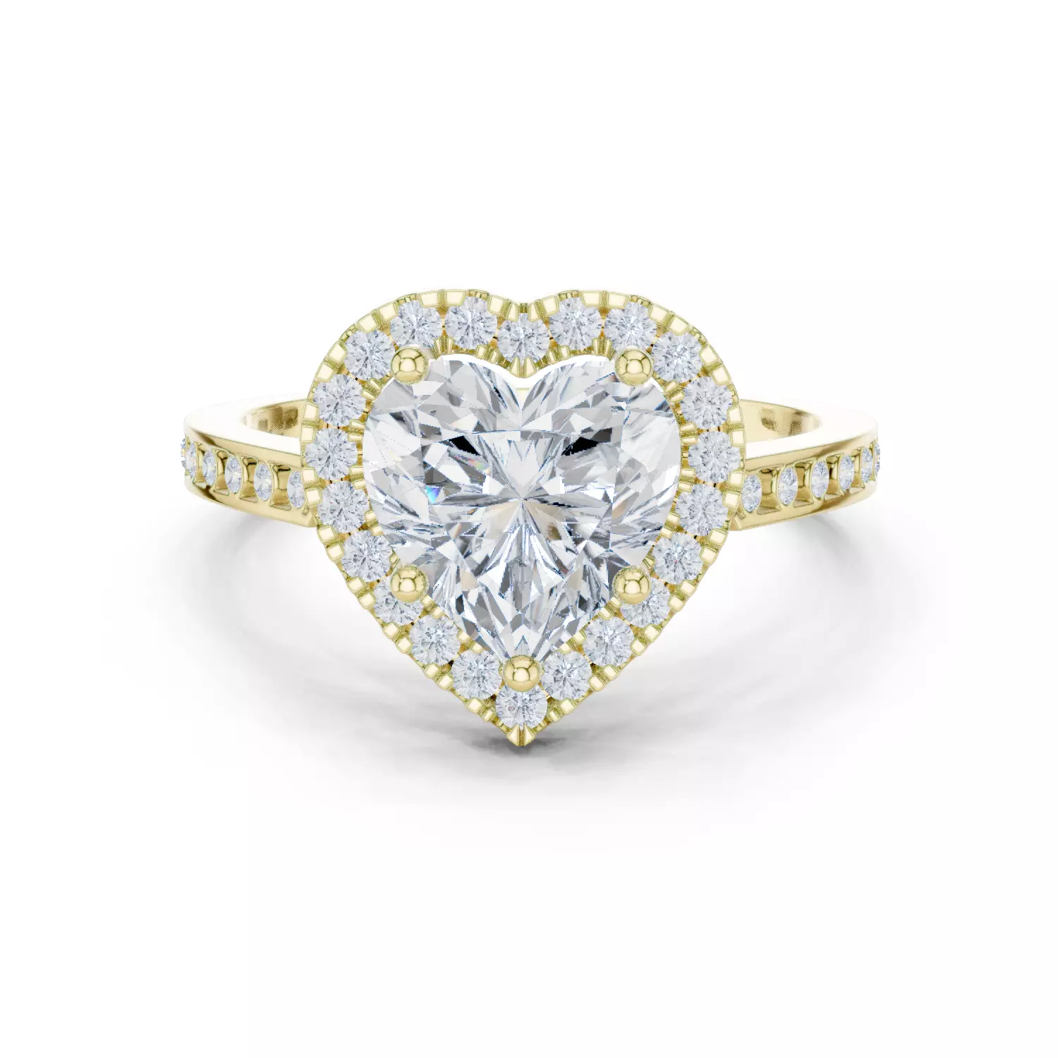 Heart and Round Halo Diamond Engagement Woman Ring 3DM STL Video 3D print model_16