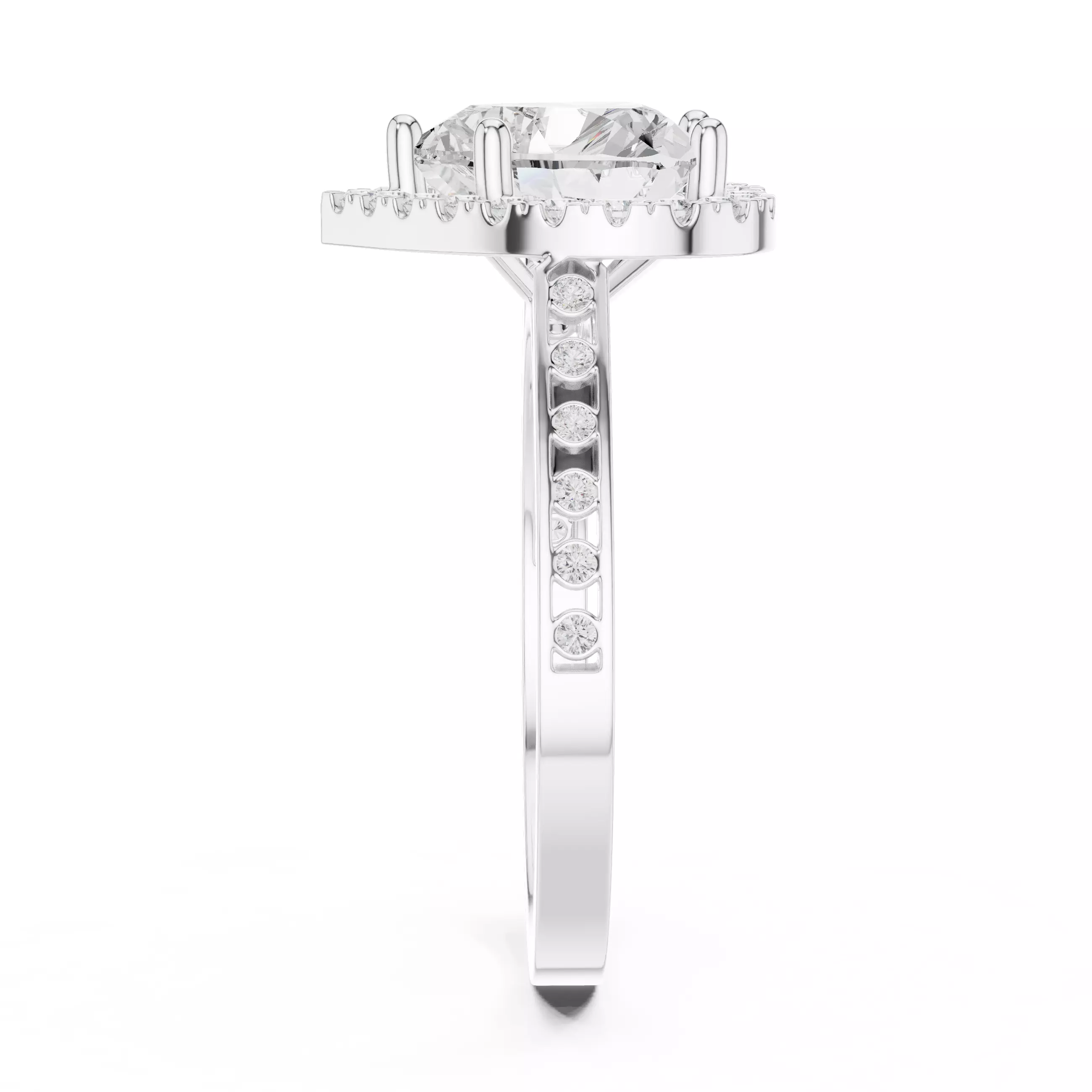 Heart and Round Halo Diamond Engagement Woman Ring 3DM STL Video 3D print model_13