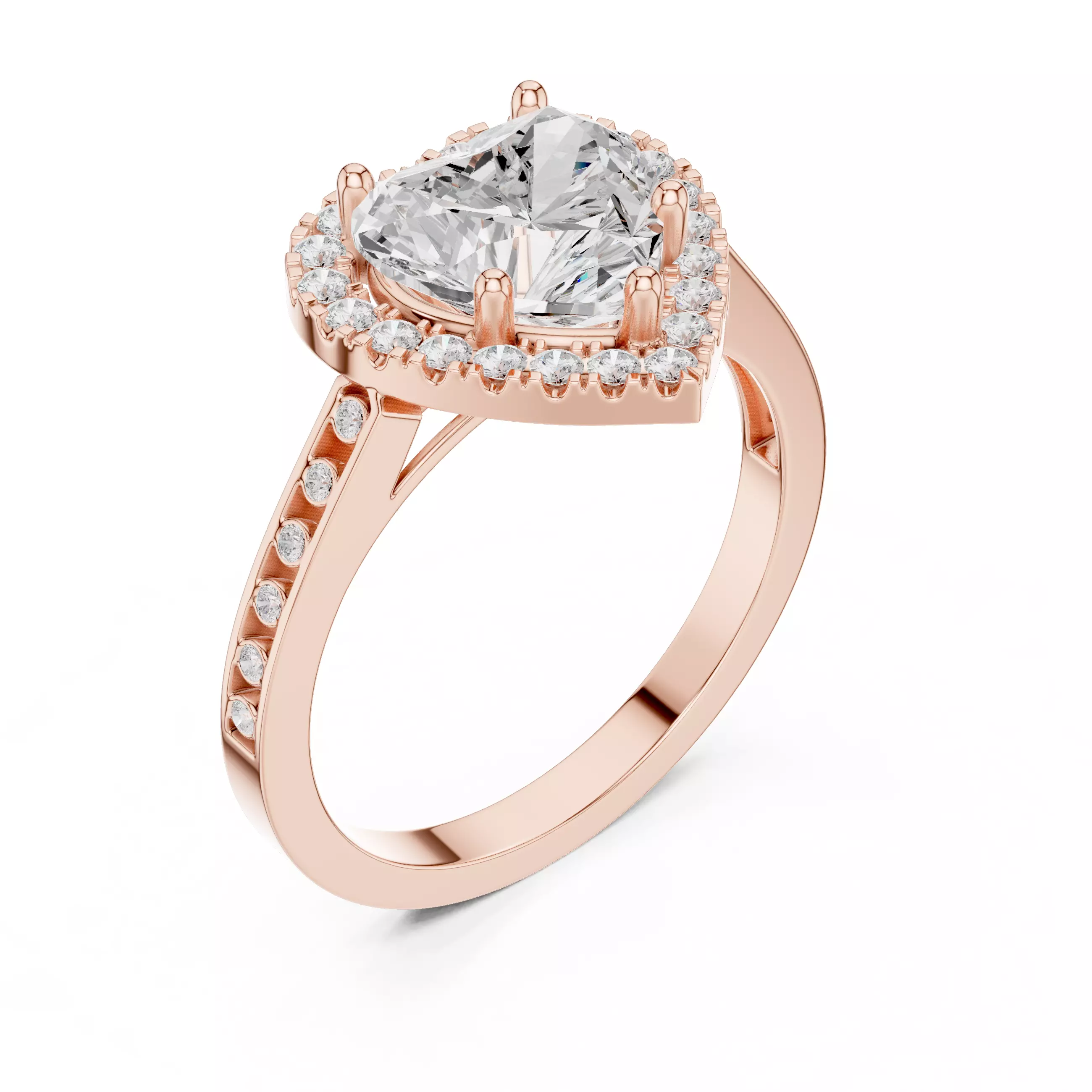 Heart and Round Halo Diamond Engagement Woman Ring 3DM STL Video 3D print model_4