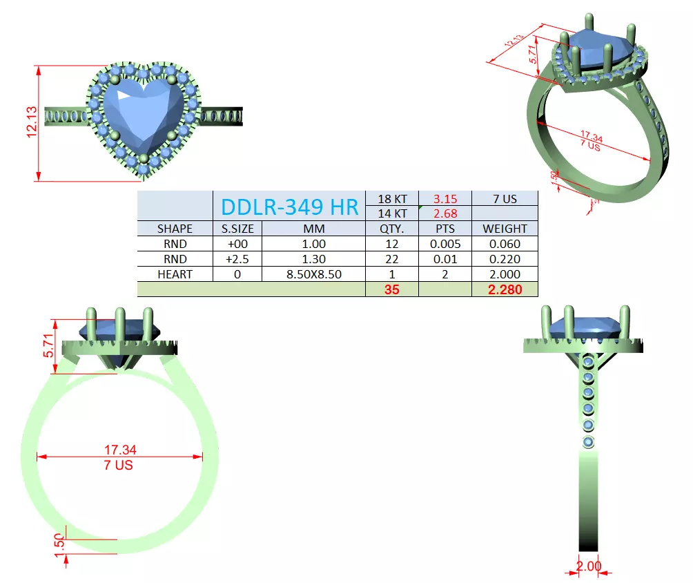 Heart and Round Halo Diamond Engagement Woman Ring 3DM STL Video 3D print model_18
