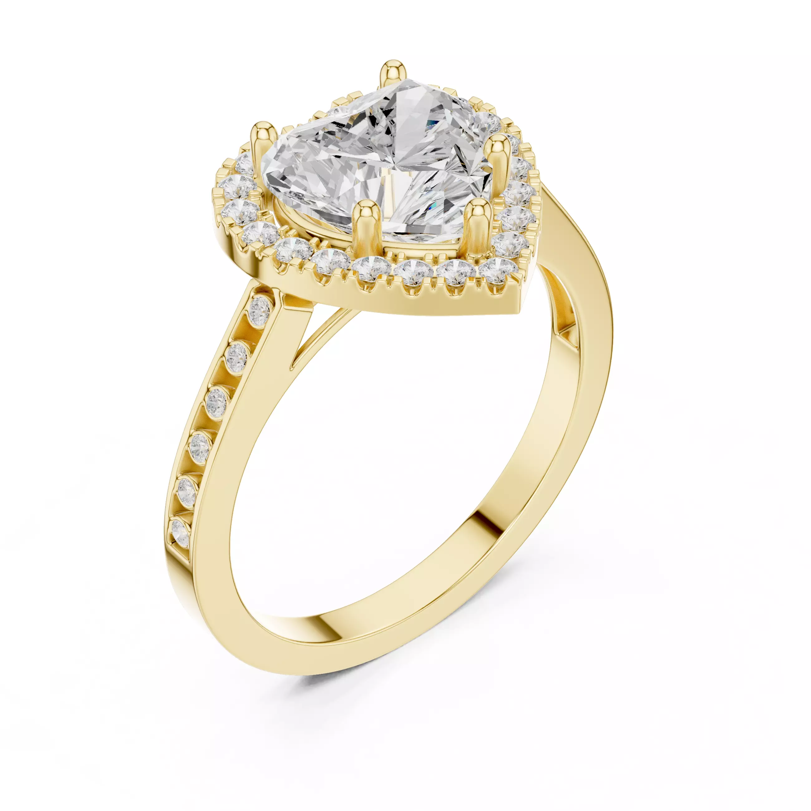 Heart and Round Halo Diamond Engagement Woman Ring 3DM STL Video 3D print model_8