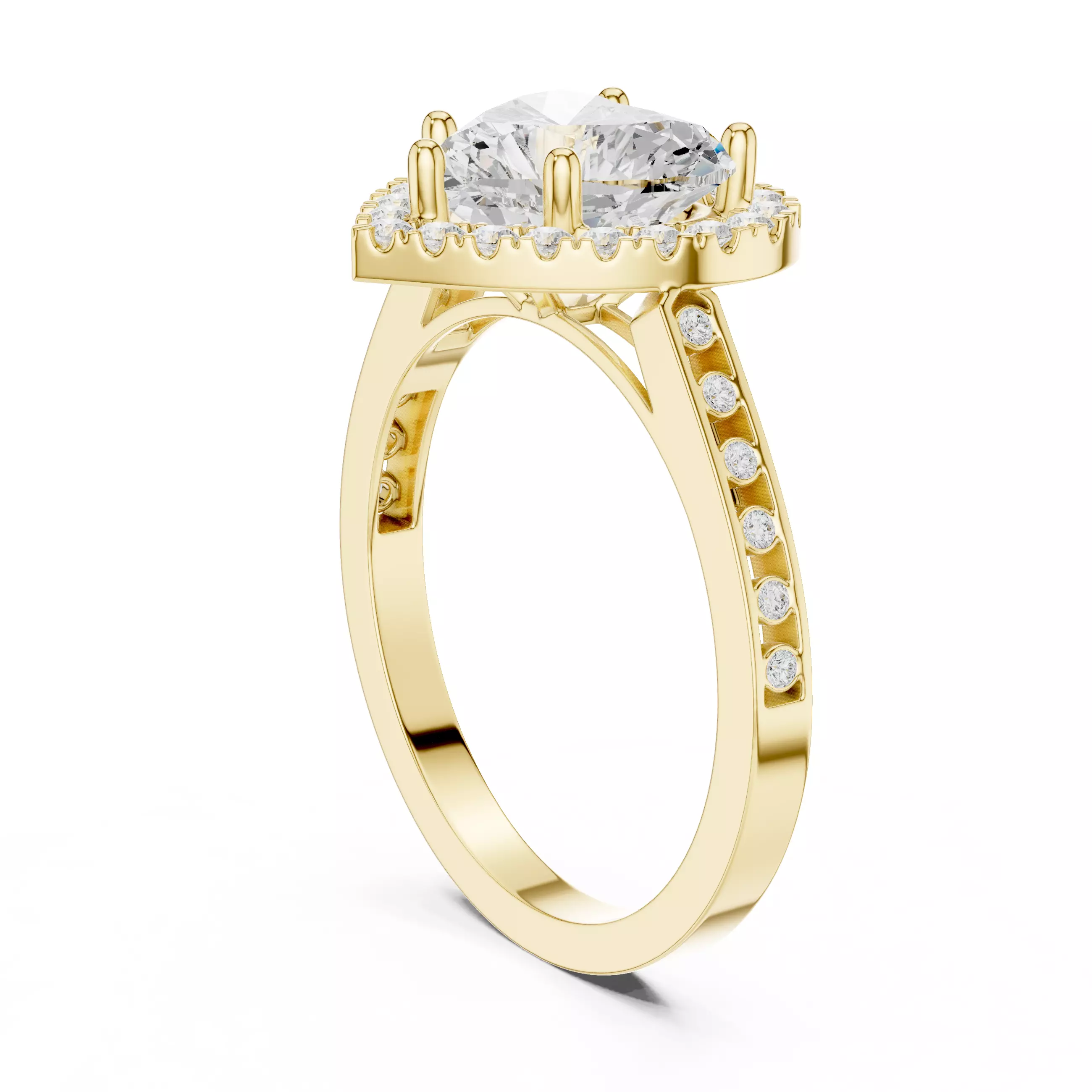 Heart and Round Halo Diamond Engagement Woman Ring 3DM STL Video 3D print model_7