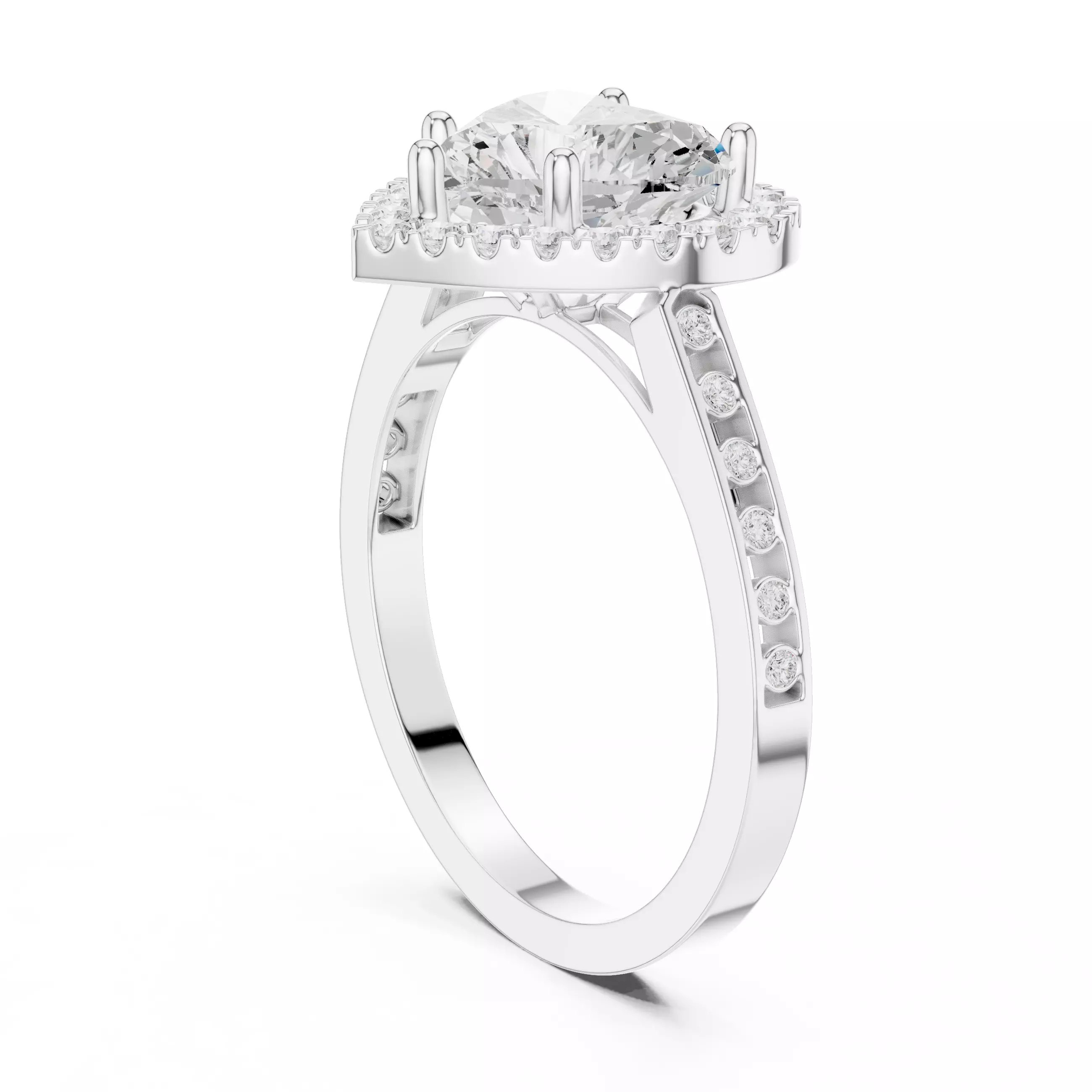 Heart and Round Halo Diamond Engagement Woman Ring 3DM STL Video 3D print model_11