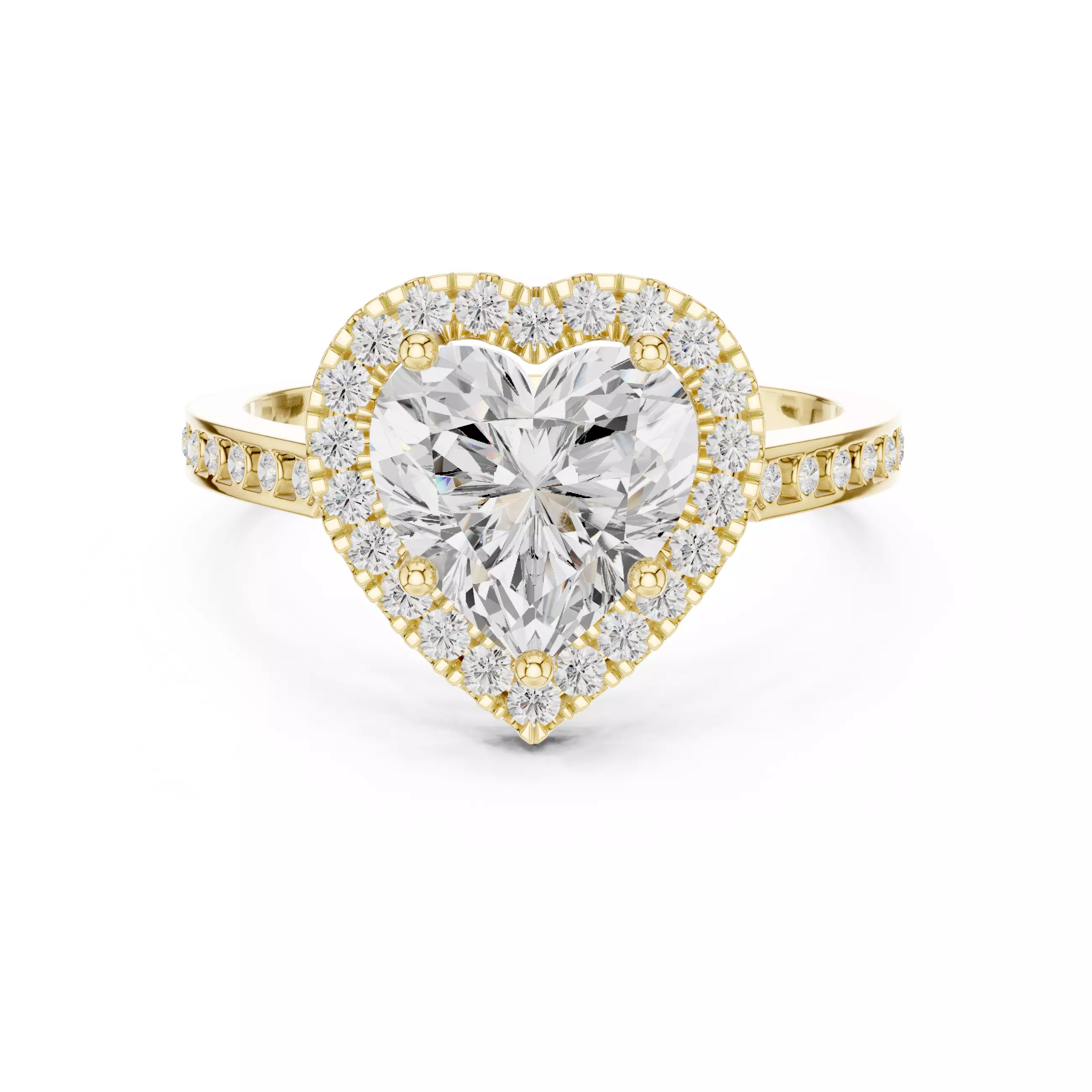 Heart and Round Halo Diamond Engagement Woman Ring 3DM STL Video 3D print model_1