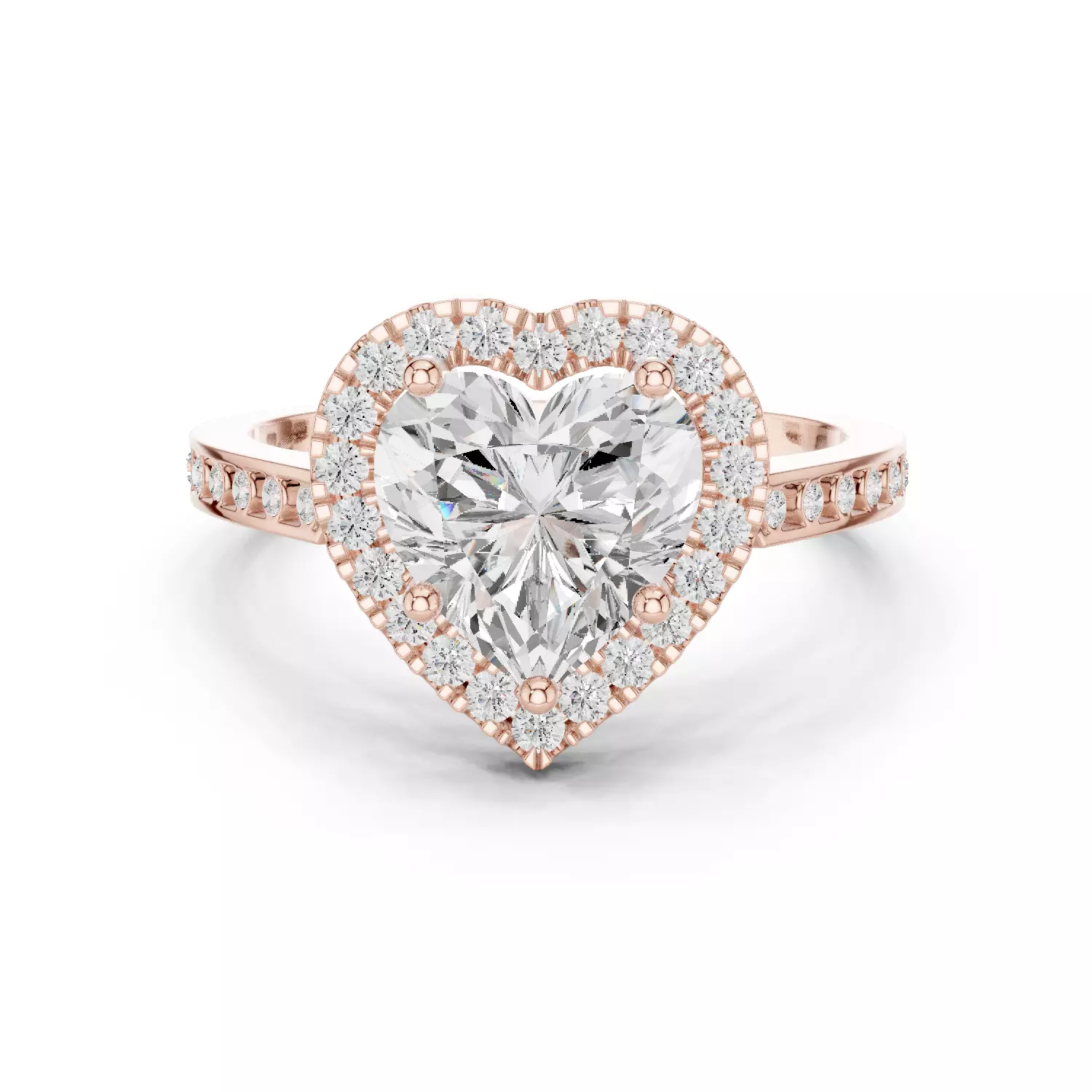 Heart and Round Halo Diamond Engagement Woman Ring 3DM STL Video 3D print model_15