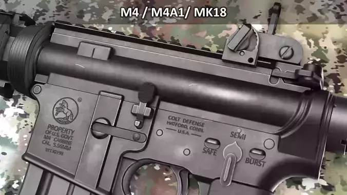 Colt M4 M4A1 MK18 Assault Rifle - Game Asset Low-poly 3D model