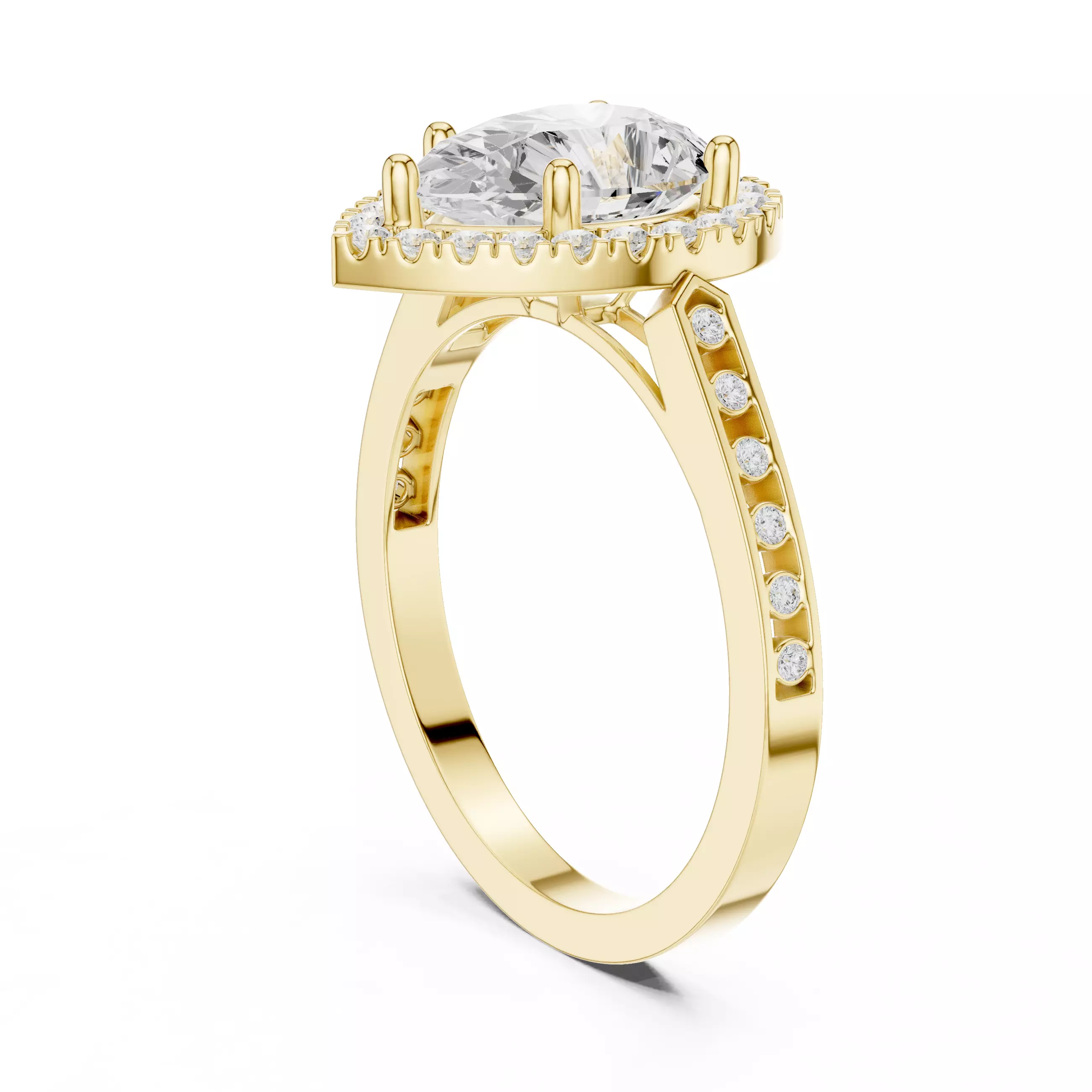 2CT Pear Cut Halo Diamond Engagement Ring 3DM STL Video 3D print model_7