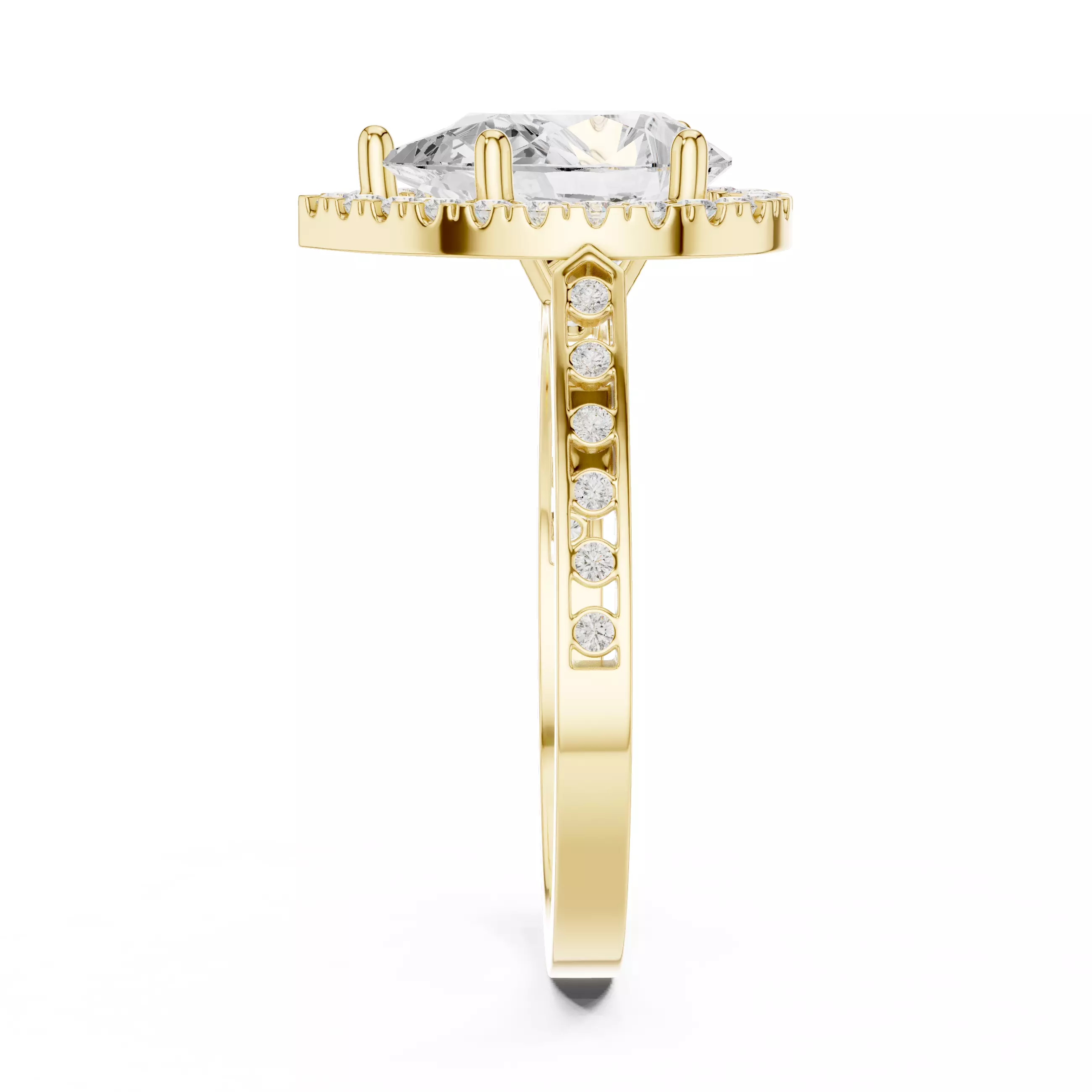 2CT Pear Cut Halo Diamond Engagement Ring 3DM STL Video 3D print model_9