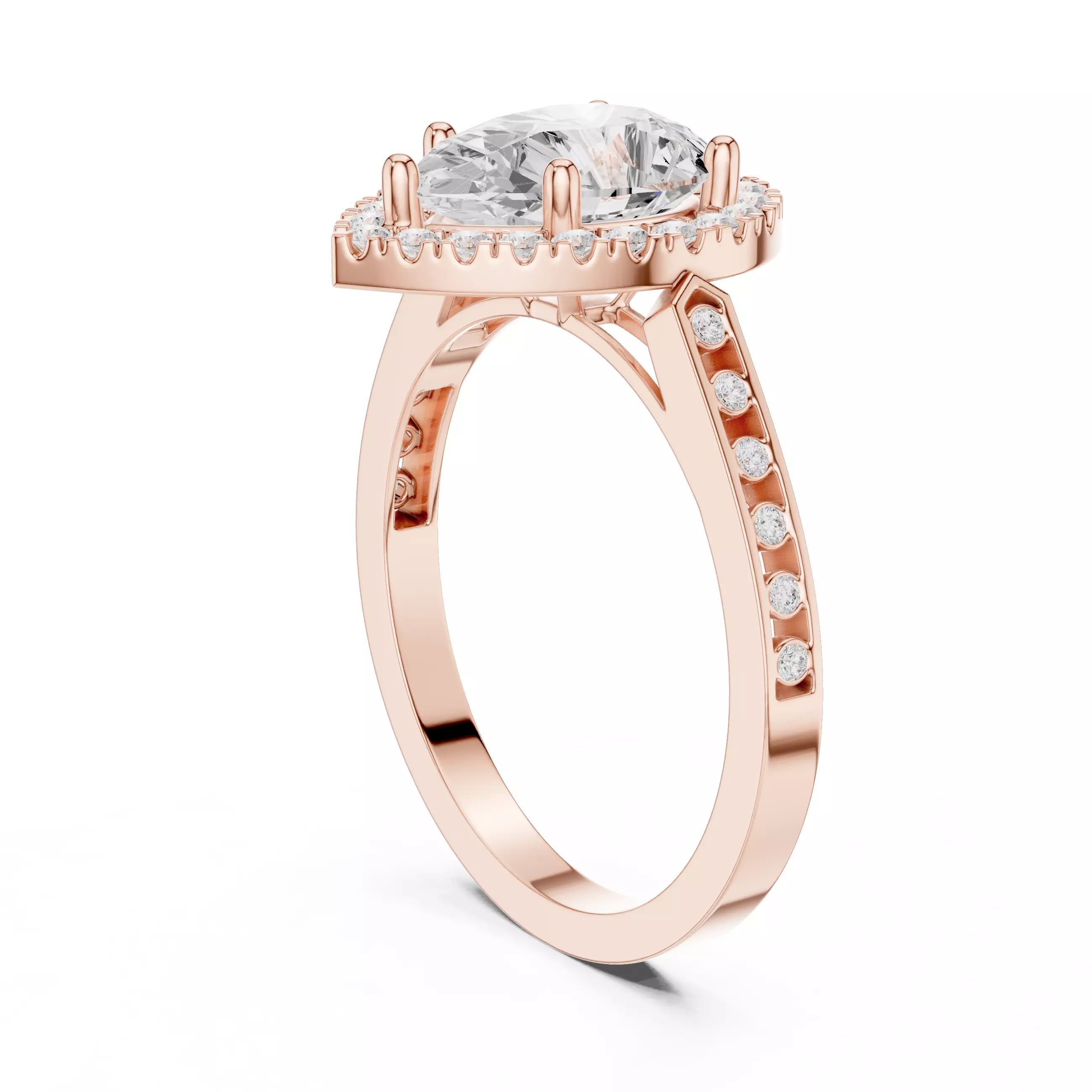 2CT Pear Cut Halo Diamond Engagement Ring 3DM STL Video 3D print model_3