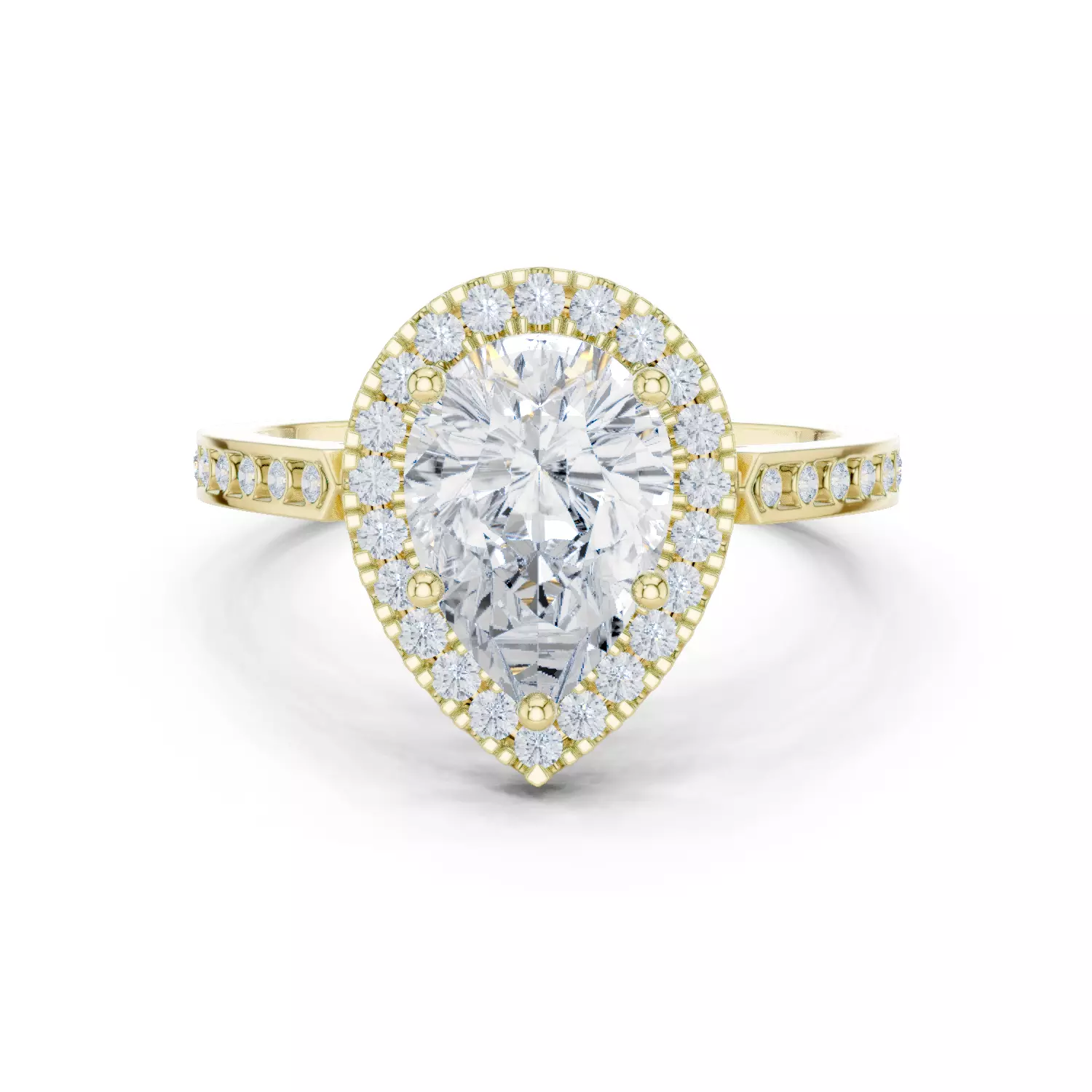 2CT Pear Cut Halo Diamond Engagement Ring 3DM STL Video 3D print model_16