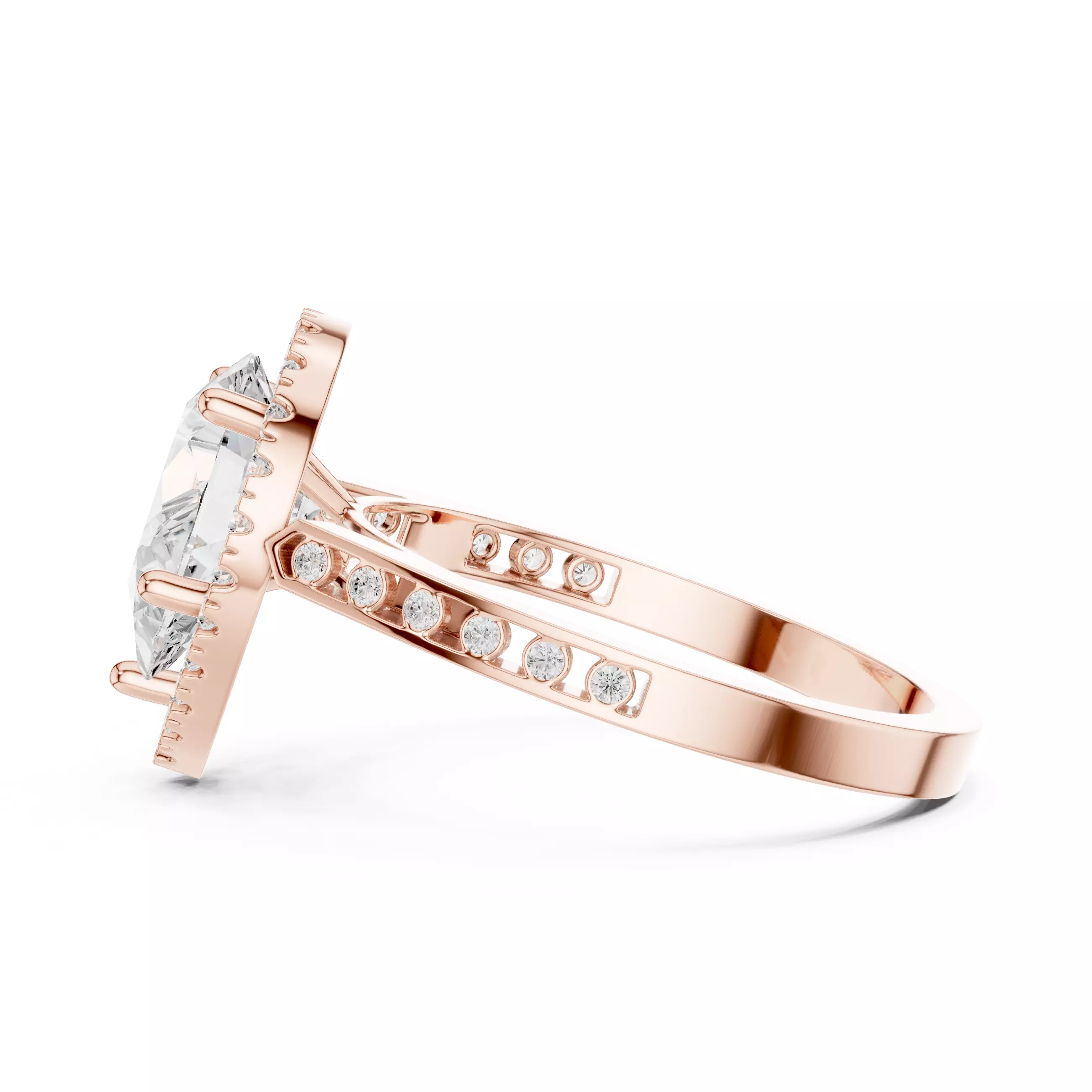 2CT Pear Cut Halo Diamond Engagement Ring 3DM STL Video 3D print model_6