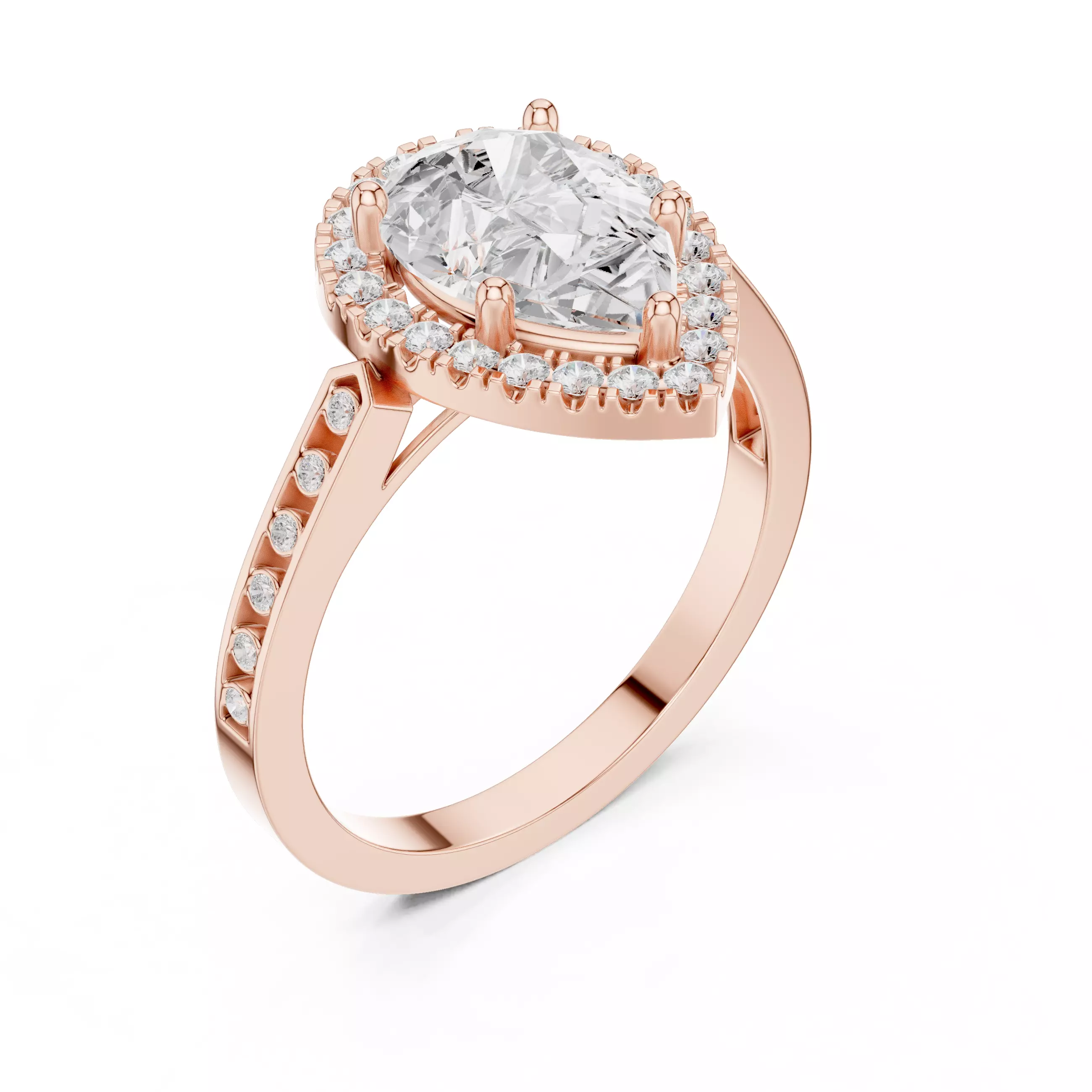 2CT Pear Cut Halo Diamond Engagement Ring 3DM STL Video 3D print model_4