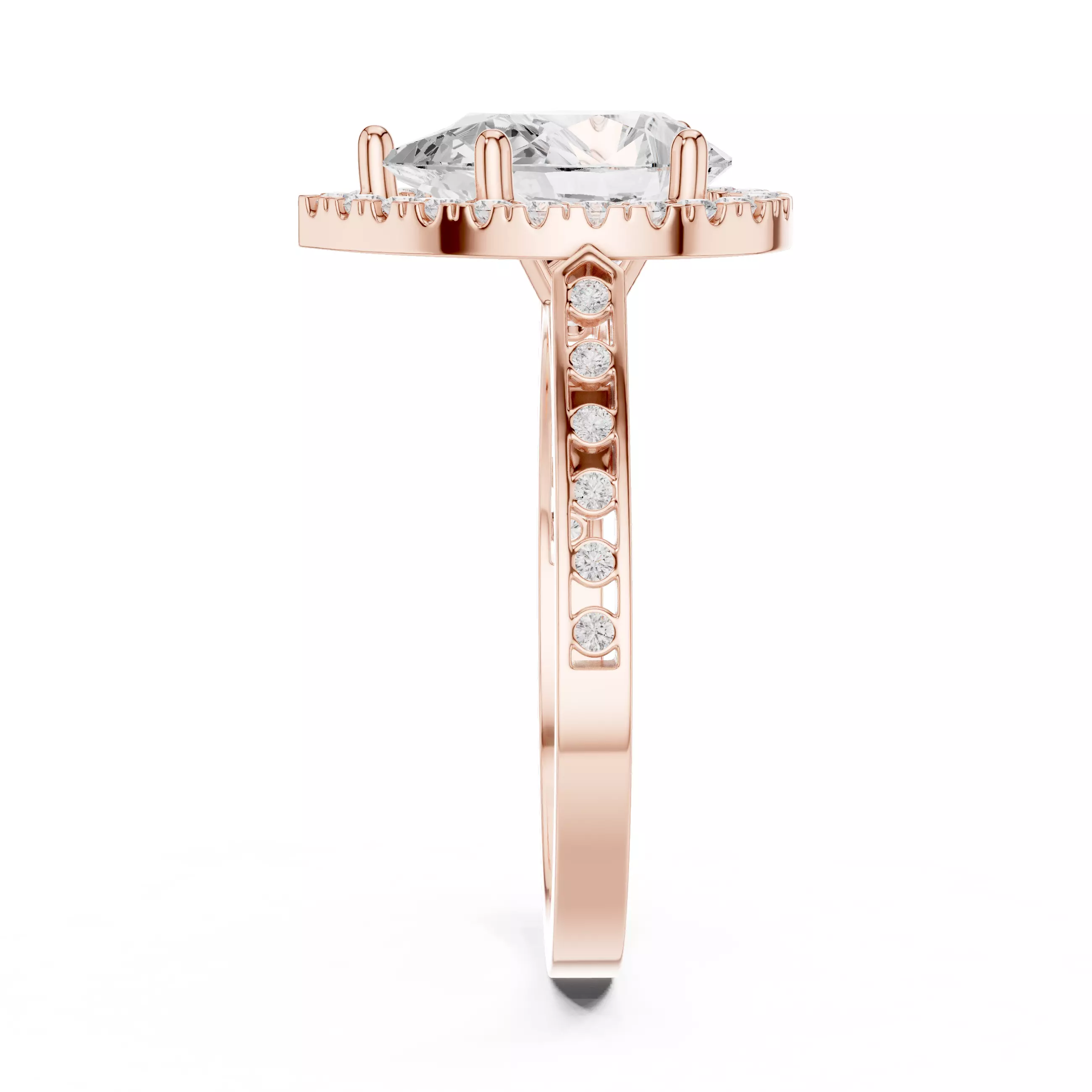 2CT Pear Cut Halo Diamond Engagement Ring 3DM STL Video 3D print model_5