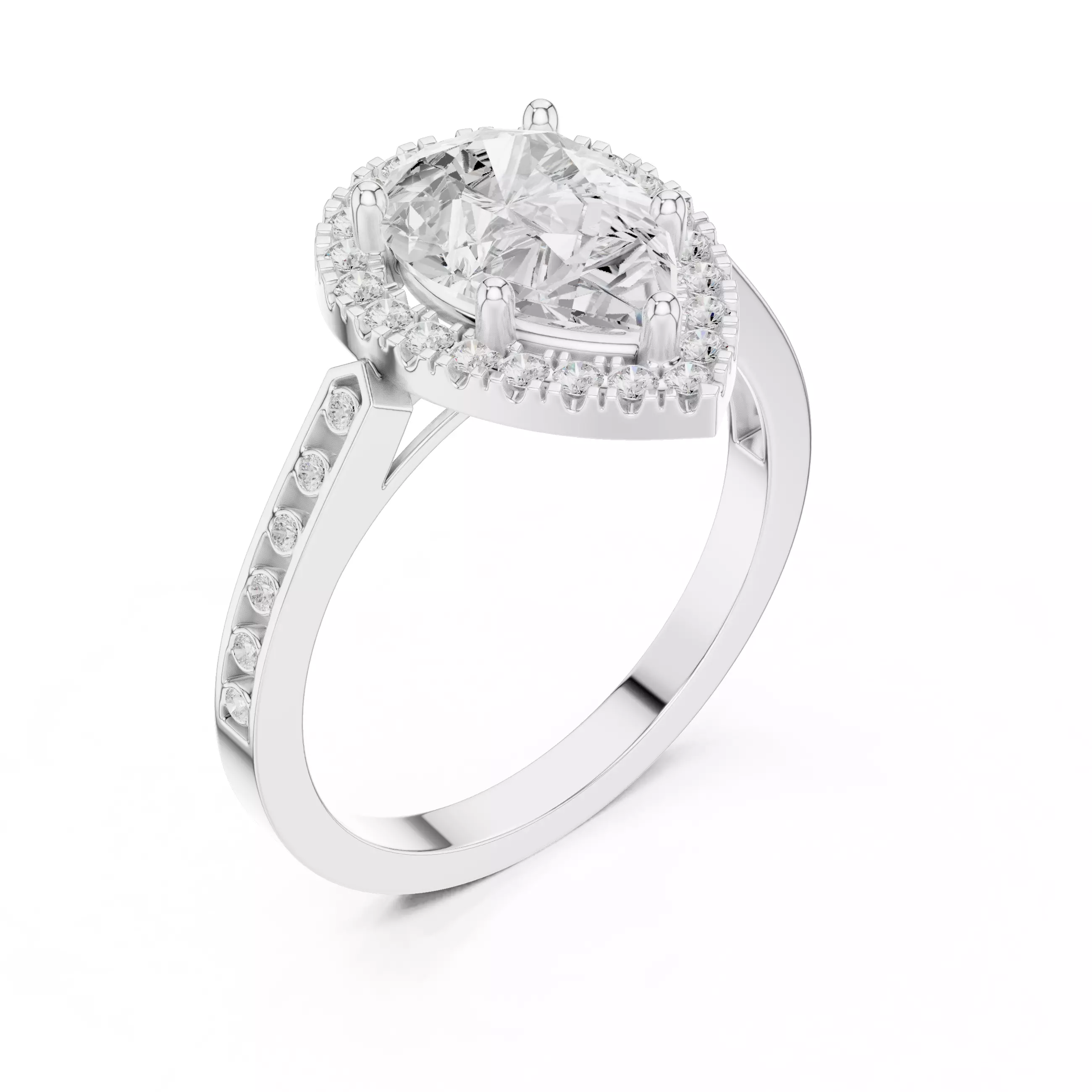 2CT Pear Cut Halo Diamond Engagement Ring 3DM STL Video 3D print model_12