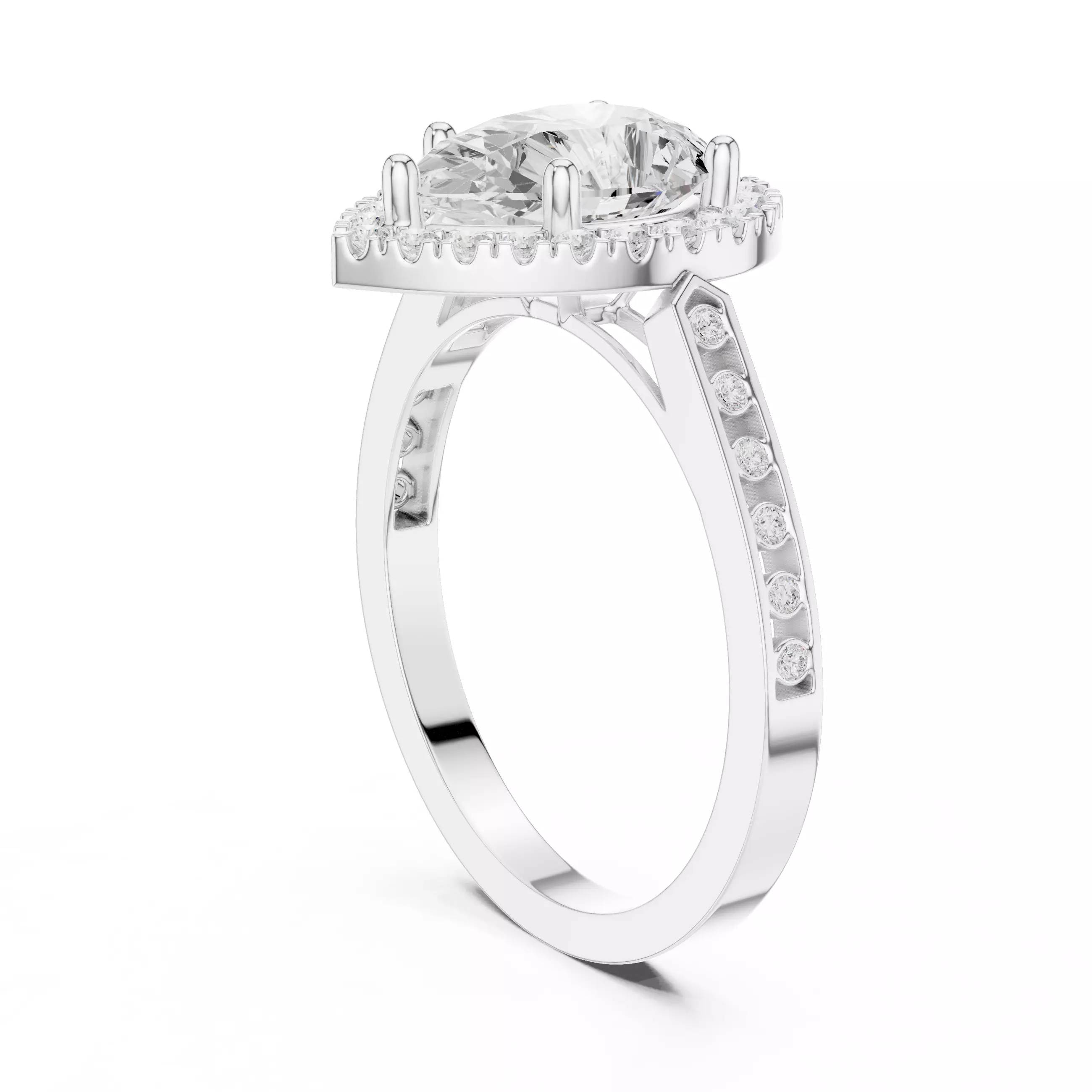 2CT Pear Cut Halo Diamond Engagement Ring 3DM STL Video 3D print model_11