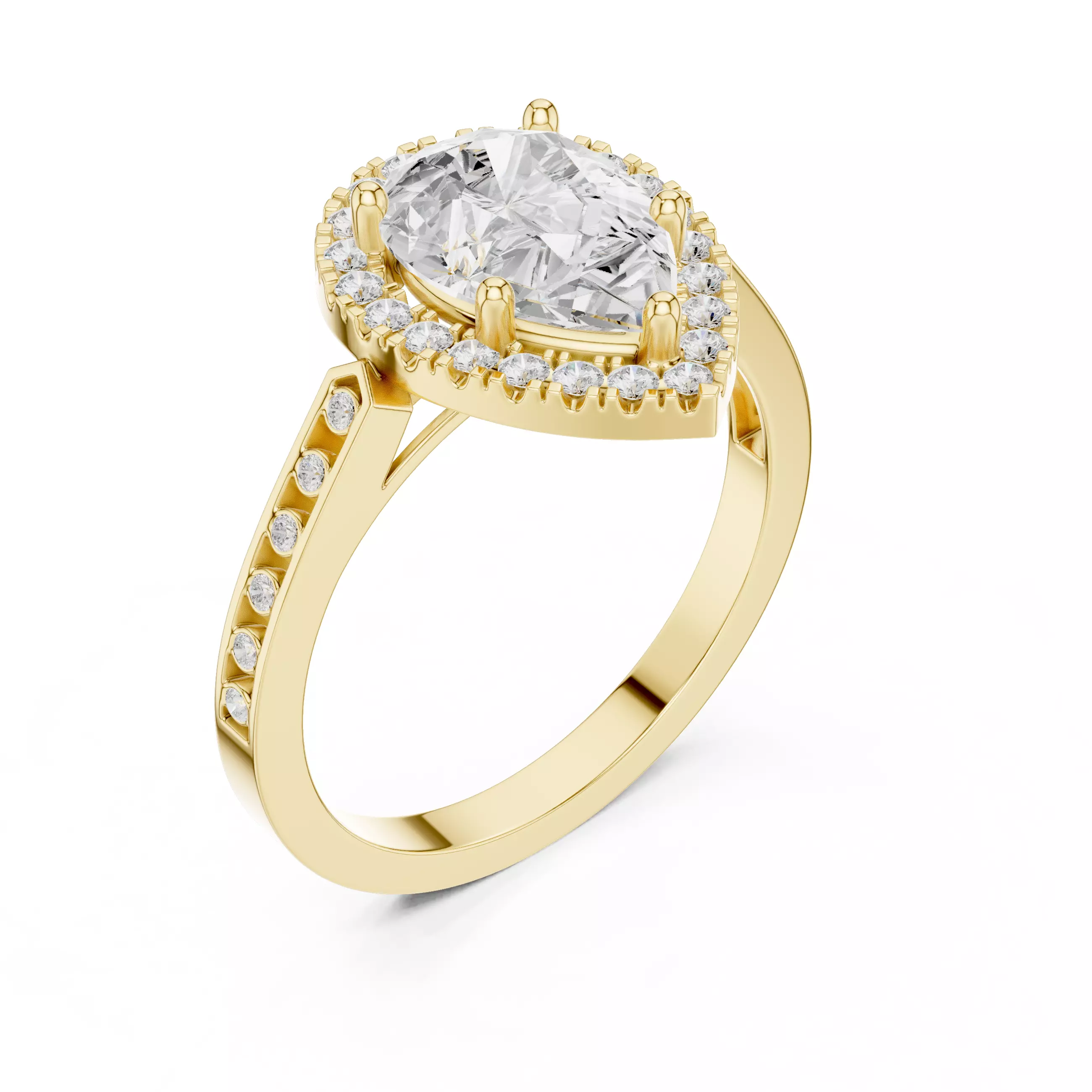 2CT Pear Cut Halo Diamond Engagement Ring 3DM STL Video 3D print model_8