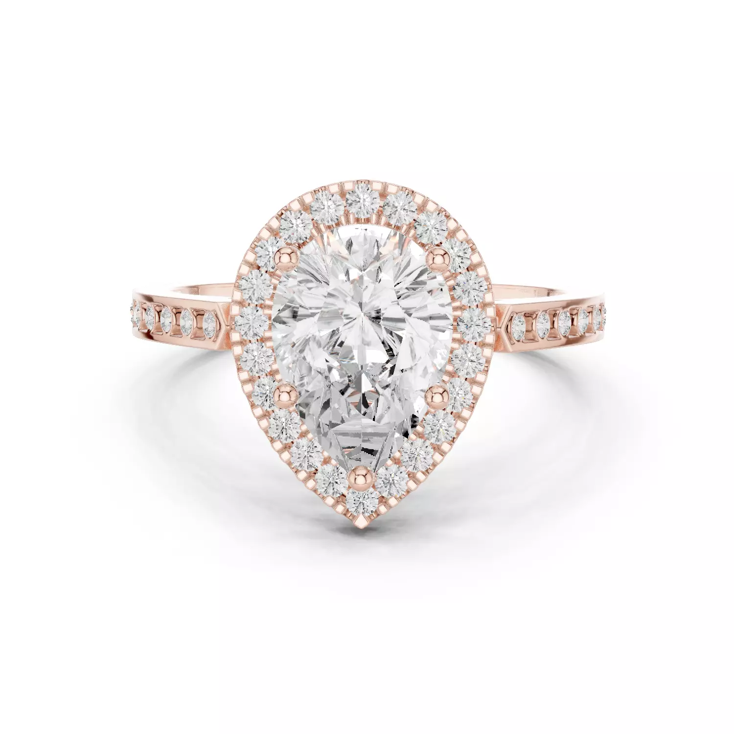 2CT Pear Cut Halo Diamond Engagement Ring 3DM STL Video 3D print model_15