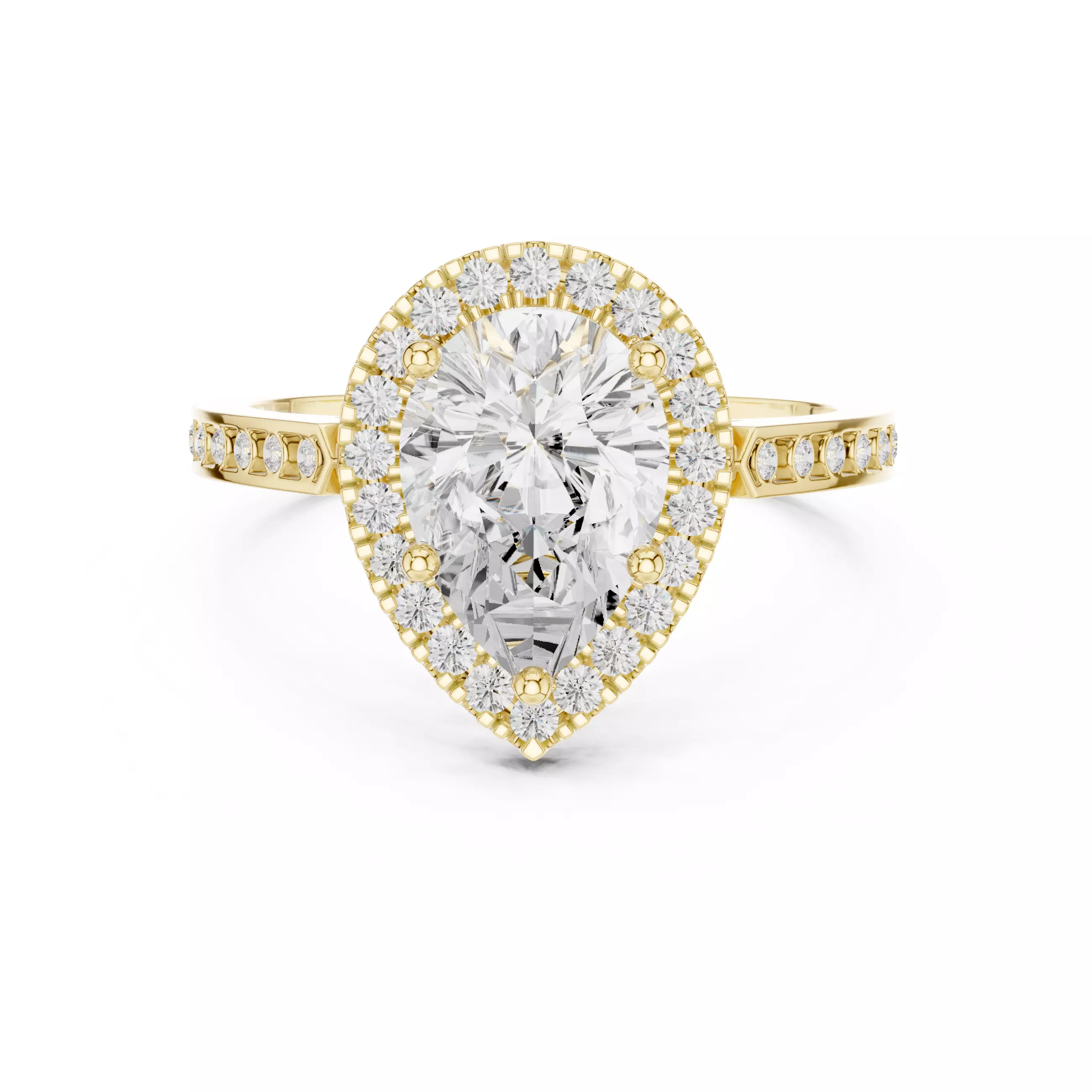 2CT Pear Cut Halo Diamond Engagement Ring 3DM STL Video 3D print model_1