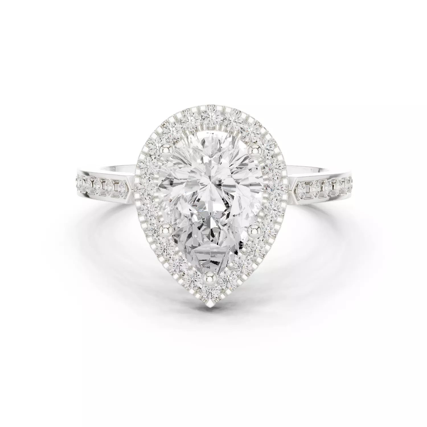 2CT Pear Cut Halo Diamond Engagement Ring 3DM STL Video 3D print model_17