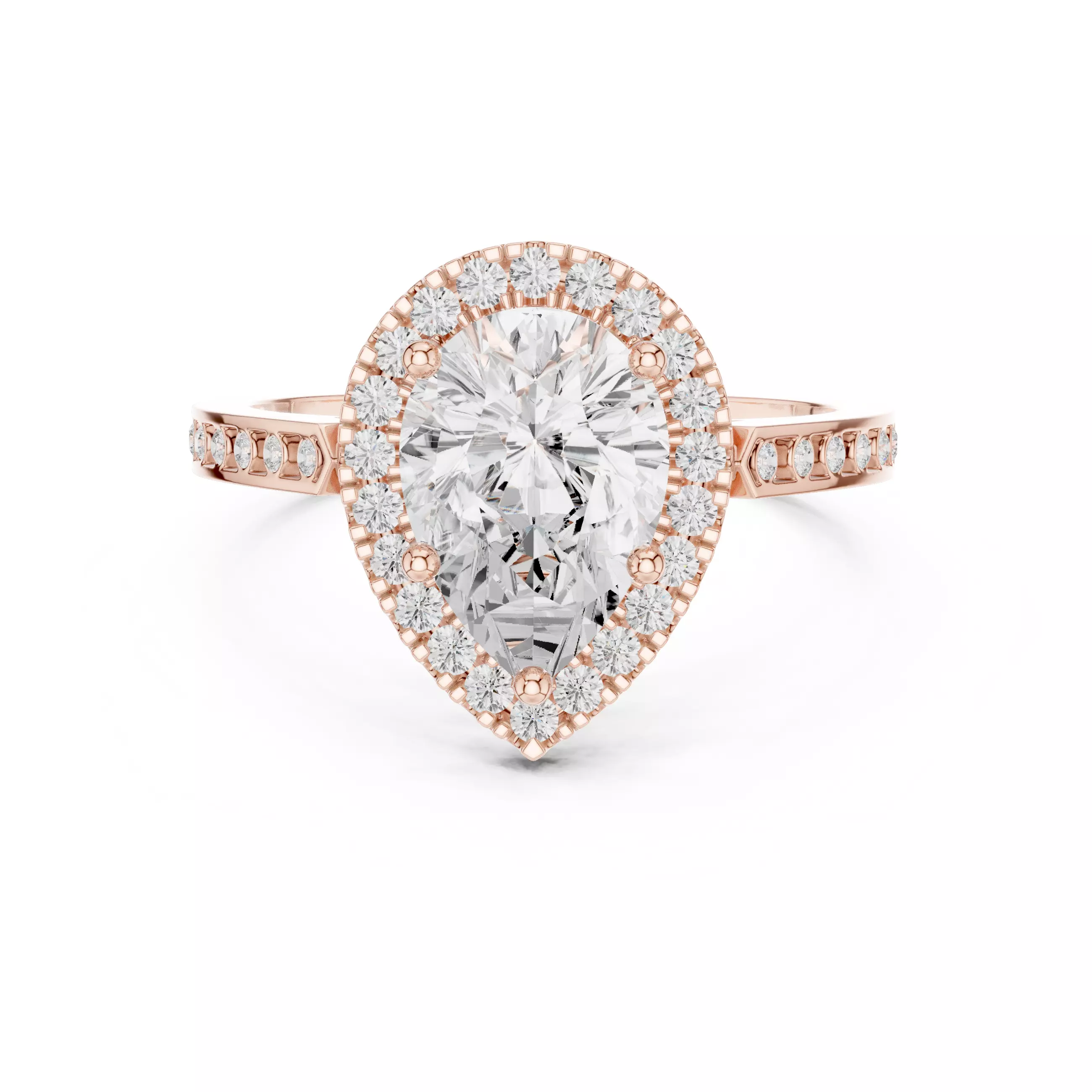 2CT Pear Cut Halo Diamond Engagement Ring 3DM STL Video 3D print model_0