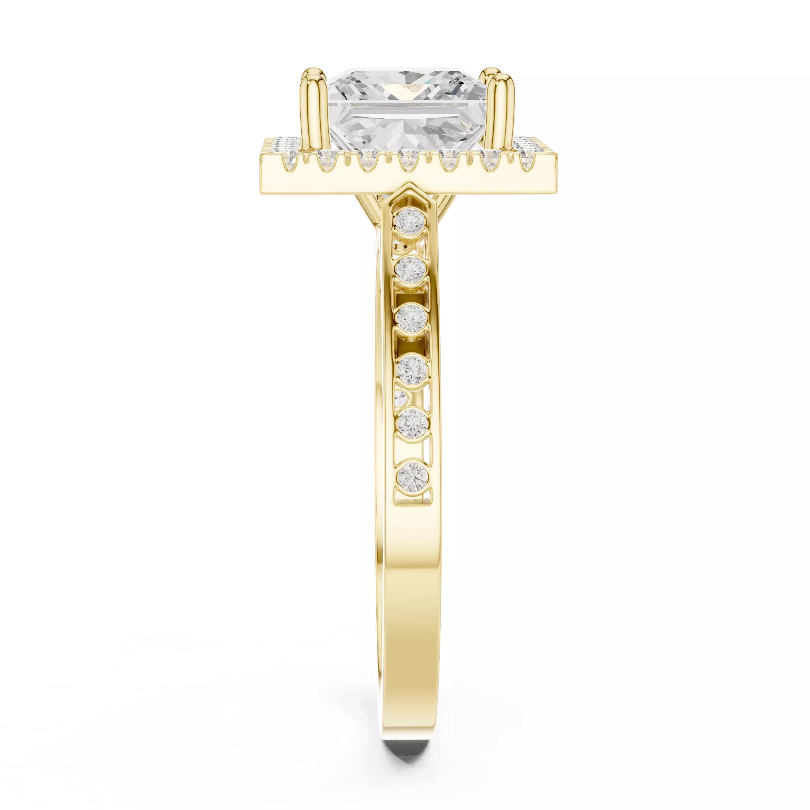 2CT Princess Cut Halo Diamond Wedding Ring 3DM STL Video 3D print model_9