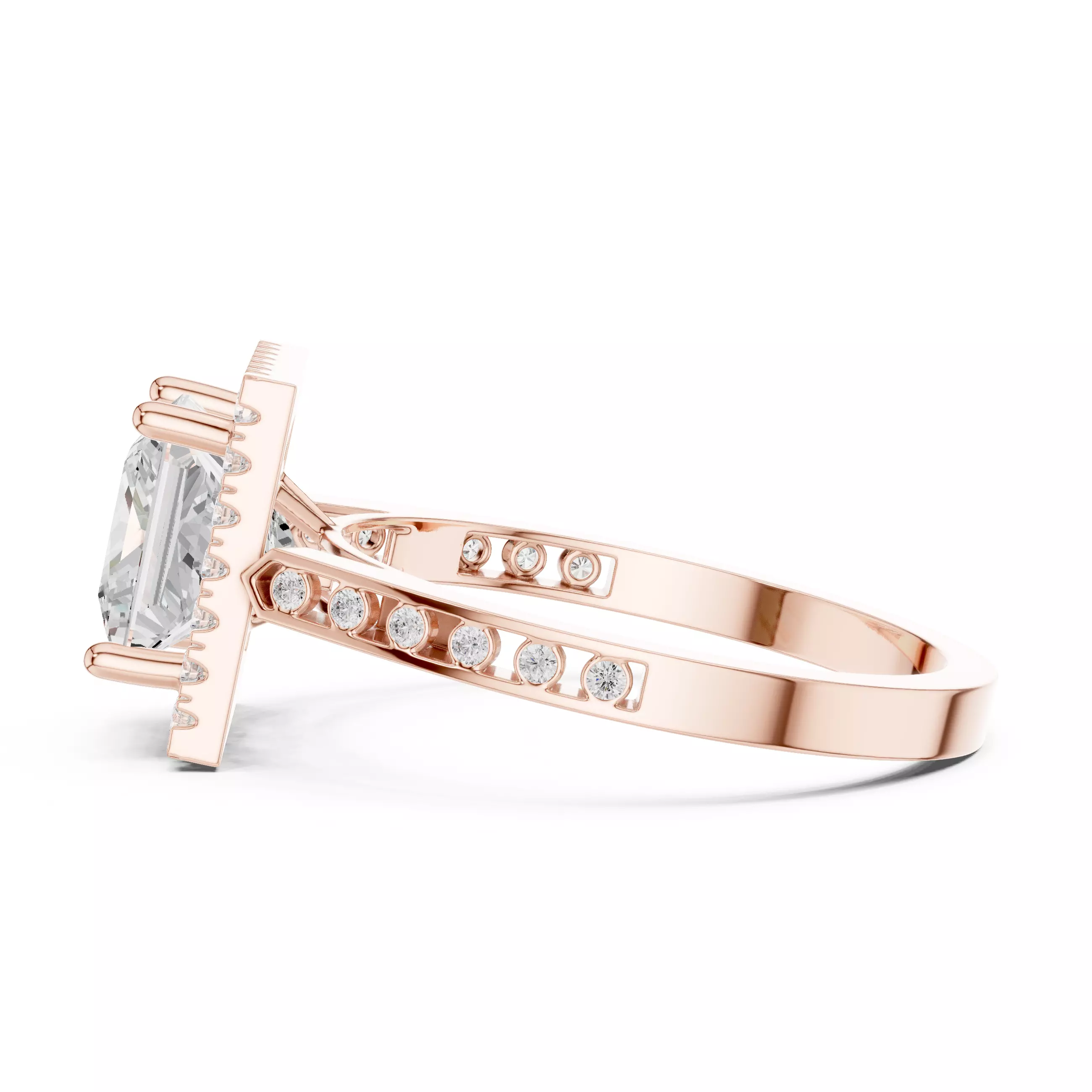 2CT Princess Cut Halo Diamond Wedding Ring 3DM STL Video 3D print model_6