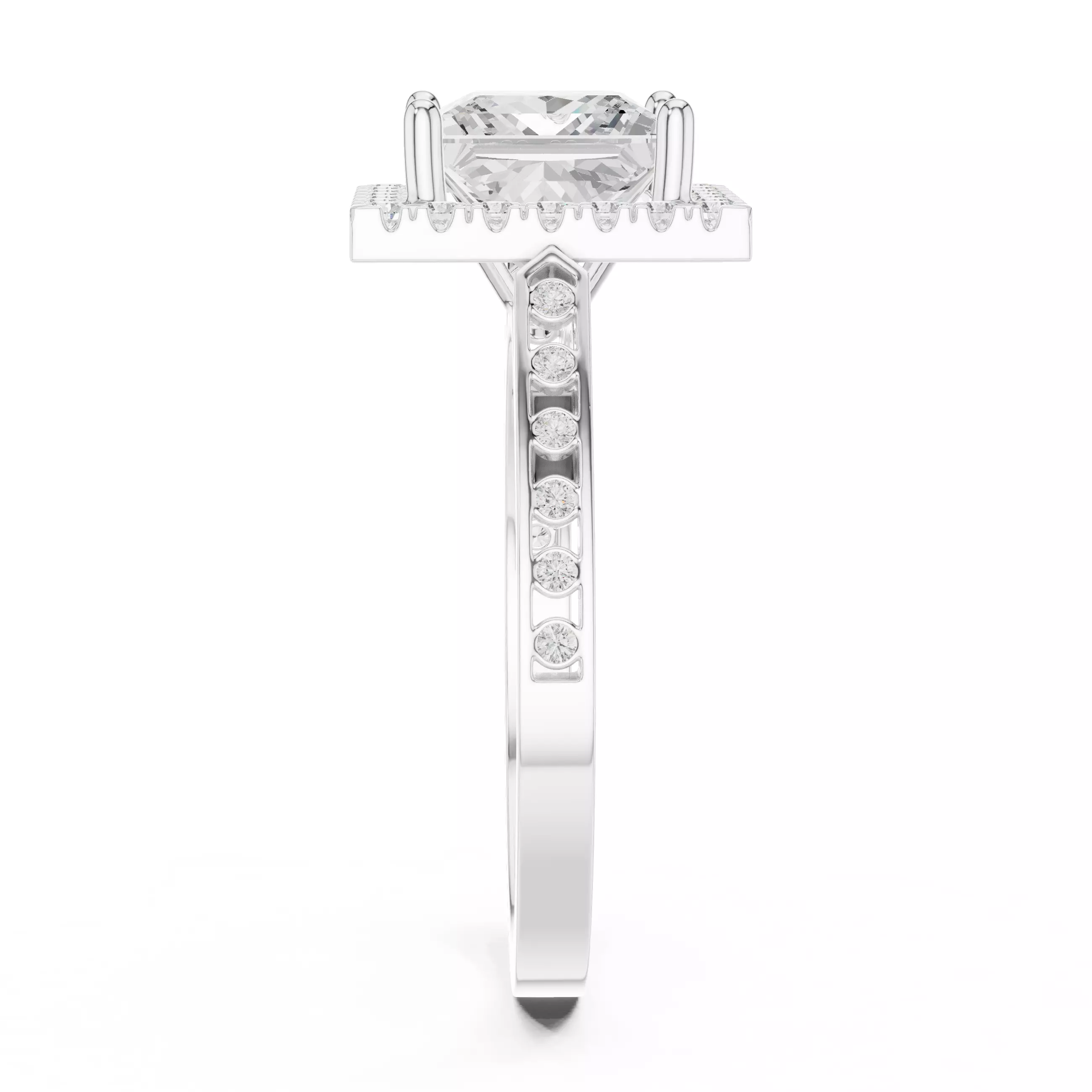 2CT Princess Cut Halo Diamond Wedding Ring 3DM STL Video 3D print model_13