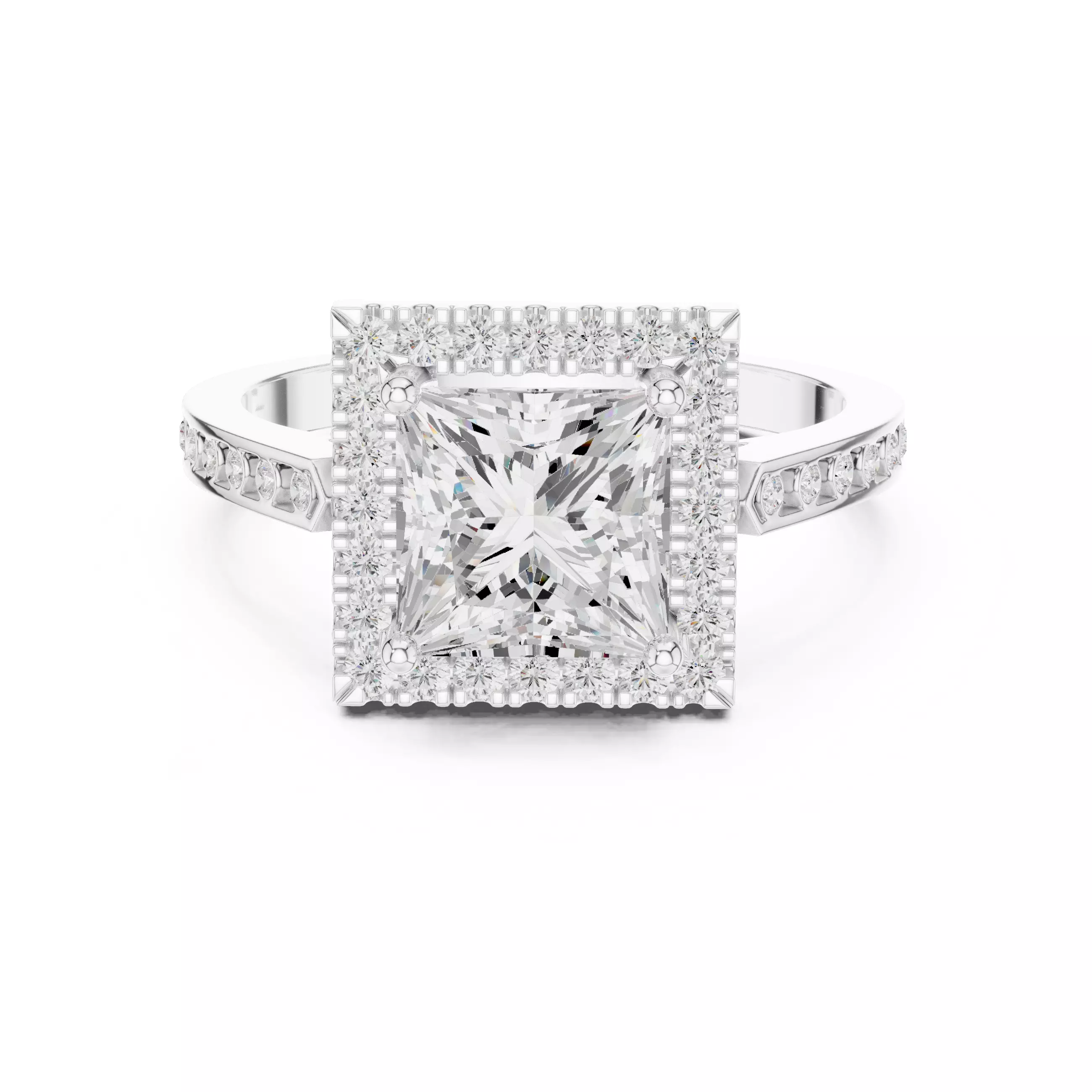 2CT Princess Cut Halo Diamond Wedding Ring 3DM STL Video 3D print model_2